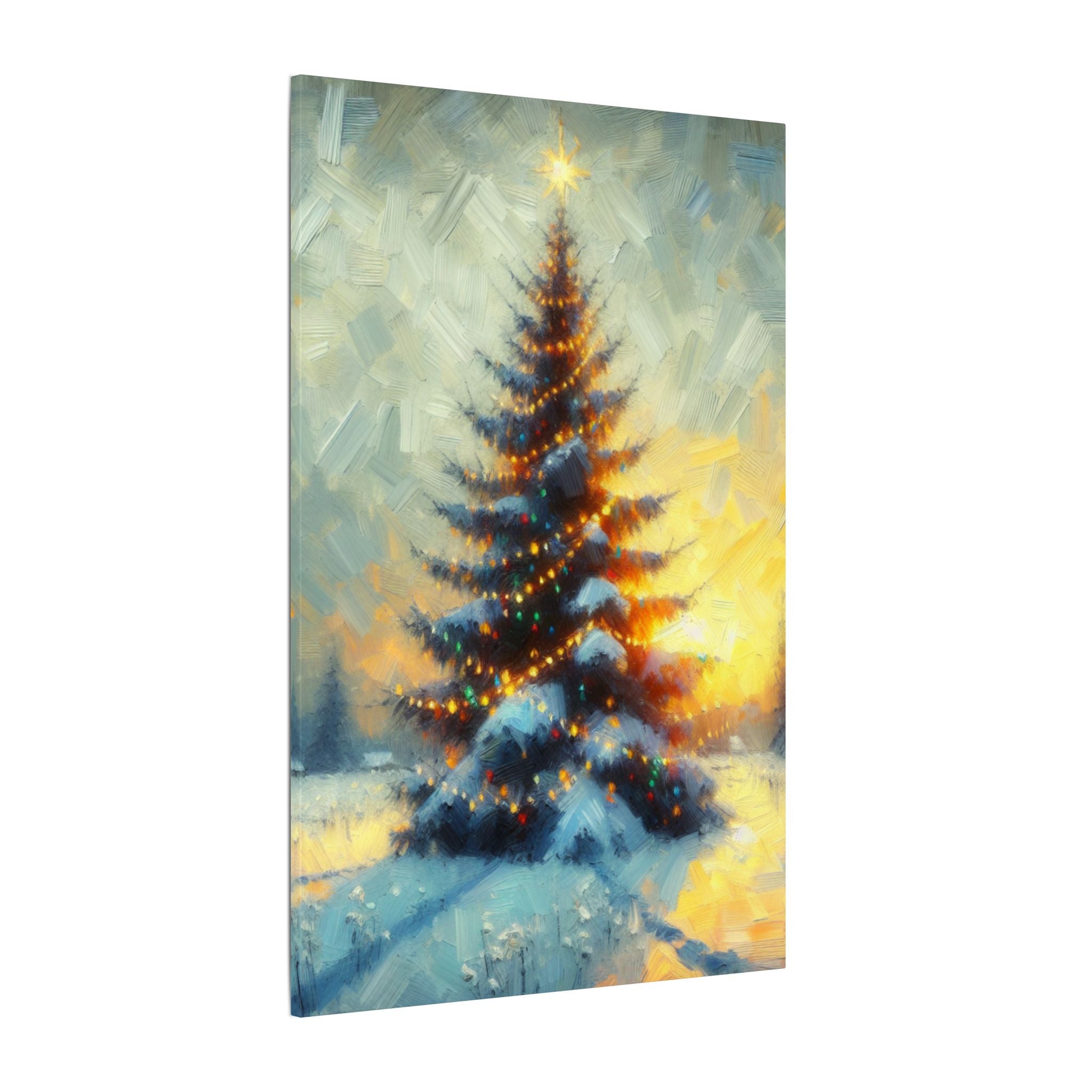 Glowing Christmas Tree at Night Canvas