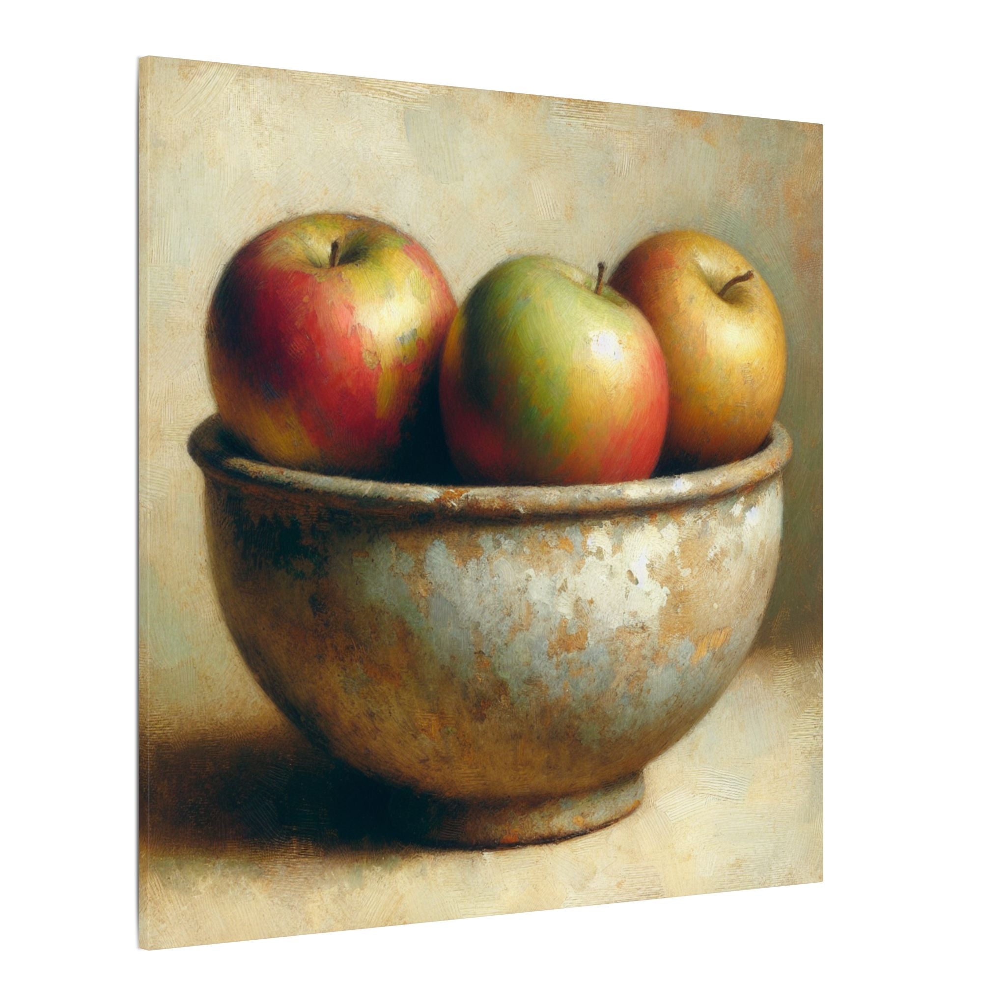Three Apples in Rustic Bowl Canvas