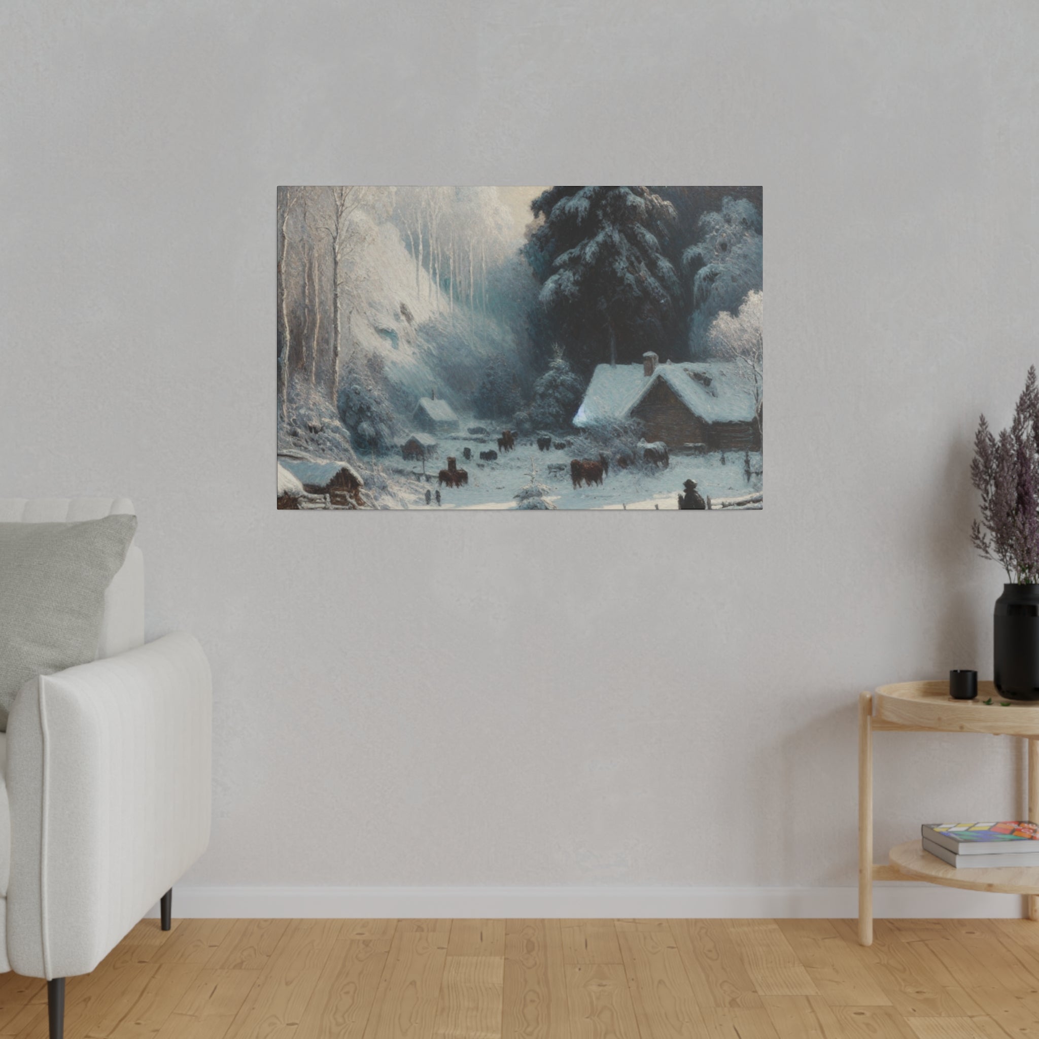 Remote Farm Village Snowscape Winter Painting Canvas