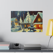 Warm Cabin Village Snowscape Winter Painting Canvas