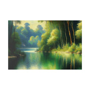 Lush Green Ensconced Lake Painting Canvas