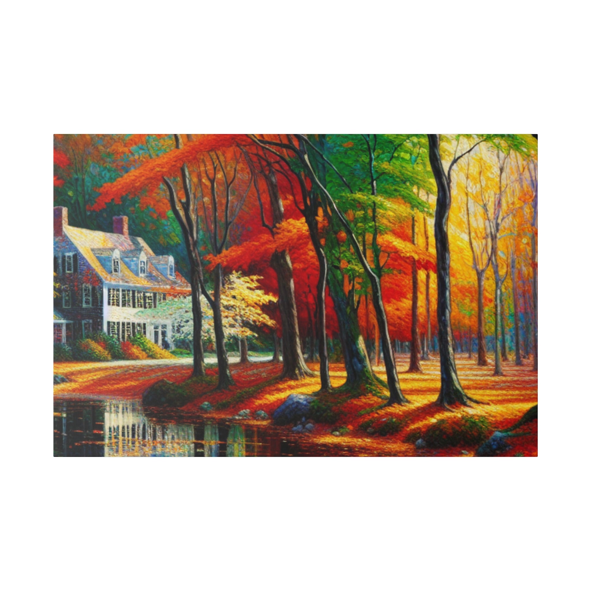 New England Home Cascade Fall Painting Canvas