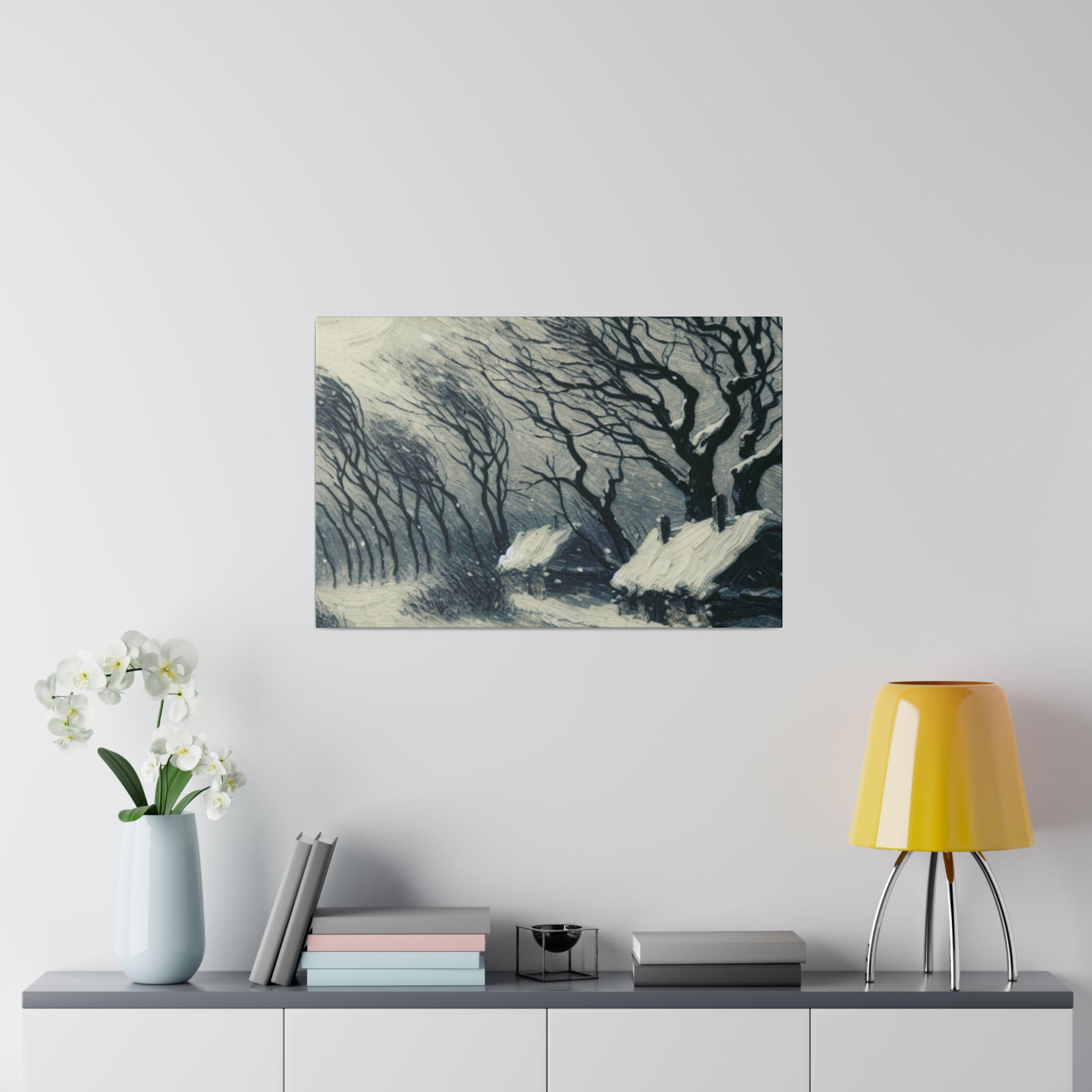 Remote Cottages Snowscape Winter Painting Canvas