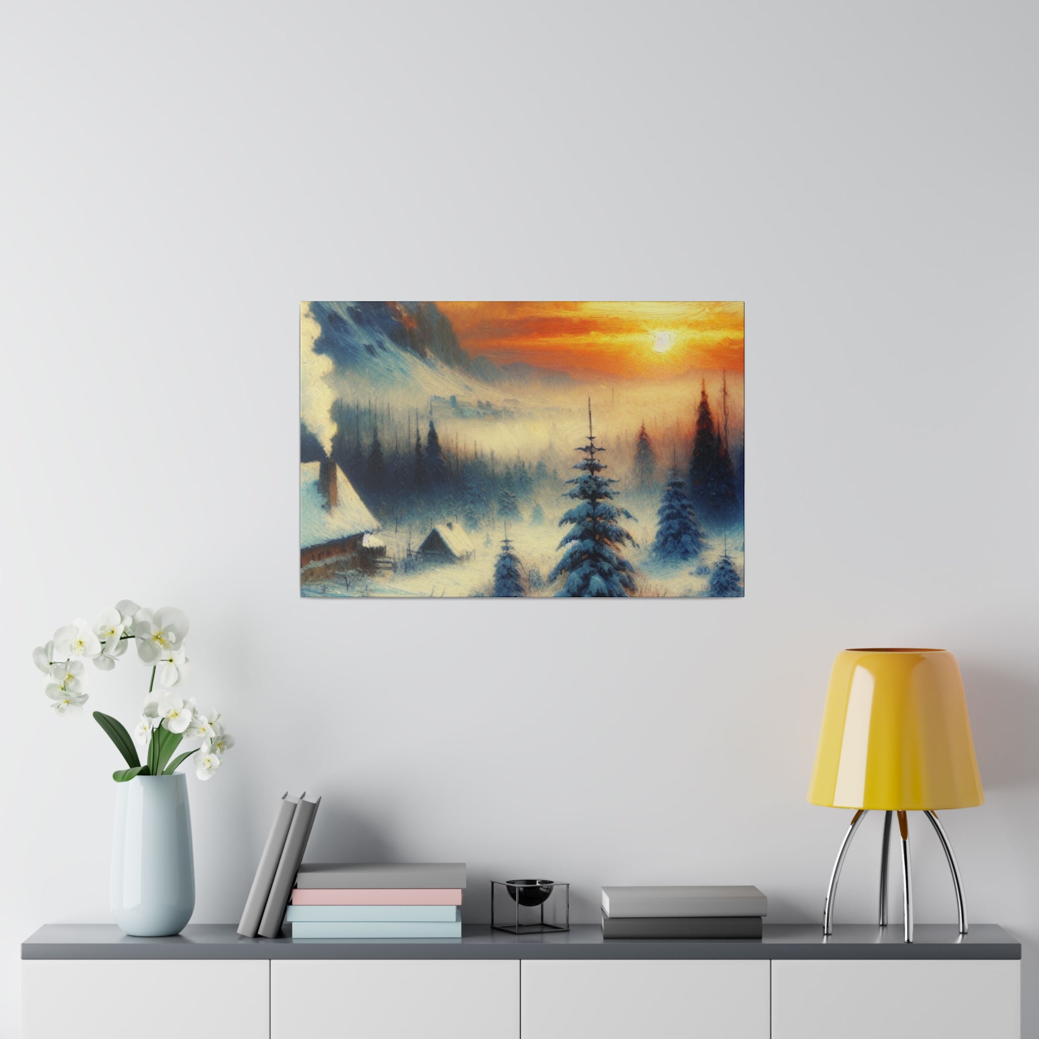 Winter's Sunset Veil Snowscape Winter Painting Canvas