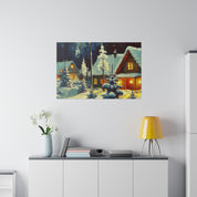 Warm Cabin Village Snowscape Winter Painting Canvas