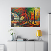 New England Home Cascade Fall Painting Canvas