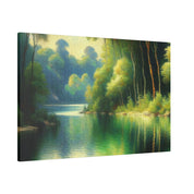 Lush Green Ensconced Lake Painting Canvas