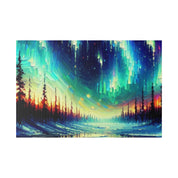 Northern Lights Painting | Northern Forest Sky Scene | Winter Artwork Canvas