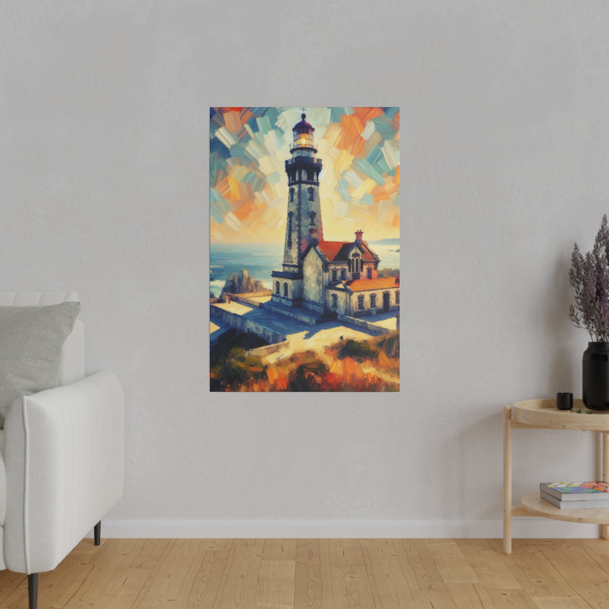 Luminous Beacon Of Light Coastal Wall Art Lighthouse Painting Canvas