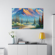 Majestic Peaks River Mountain Landscape Painting Canvas