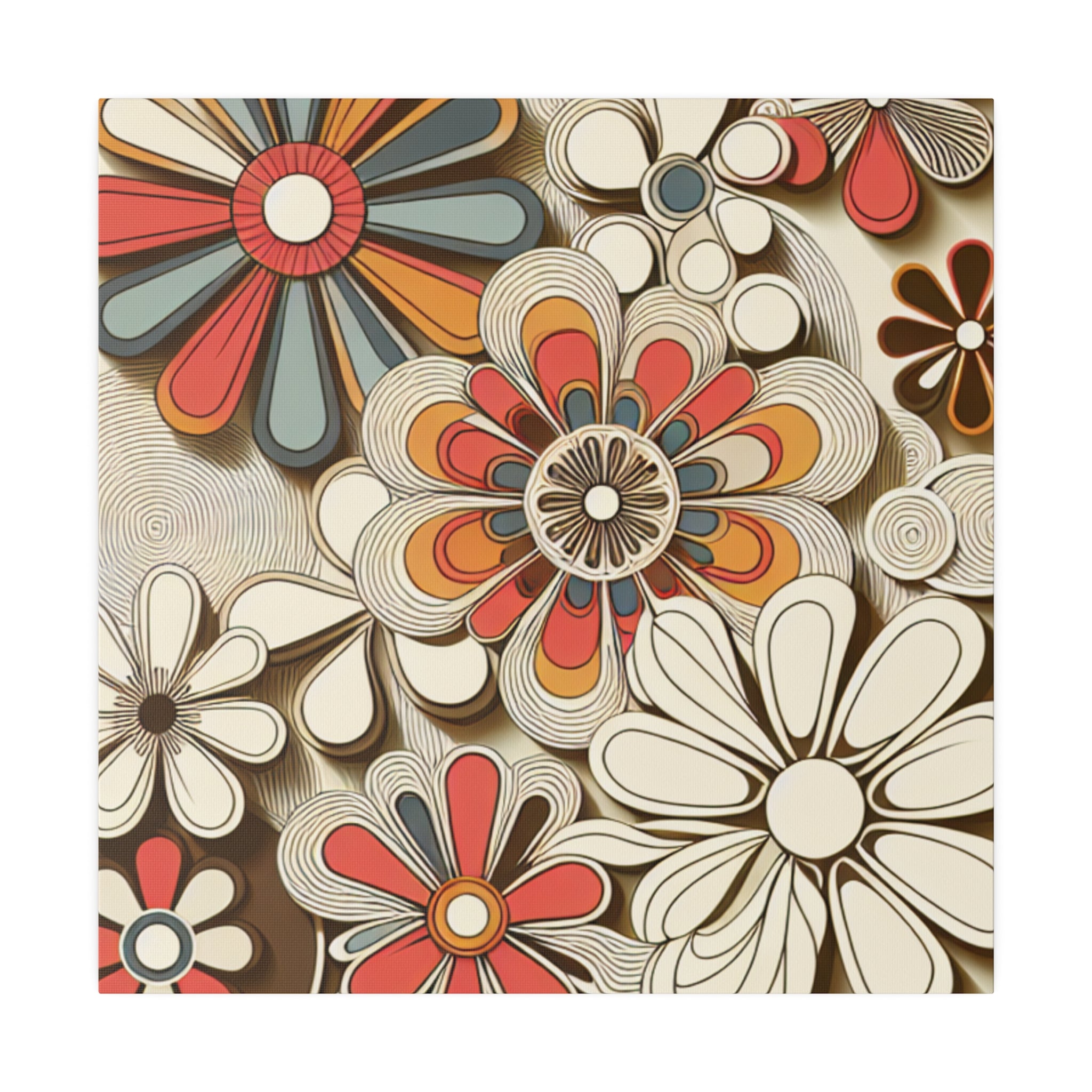 Groovy Garden Symphony Floral Wall Art 70s Artwork Canvas