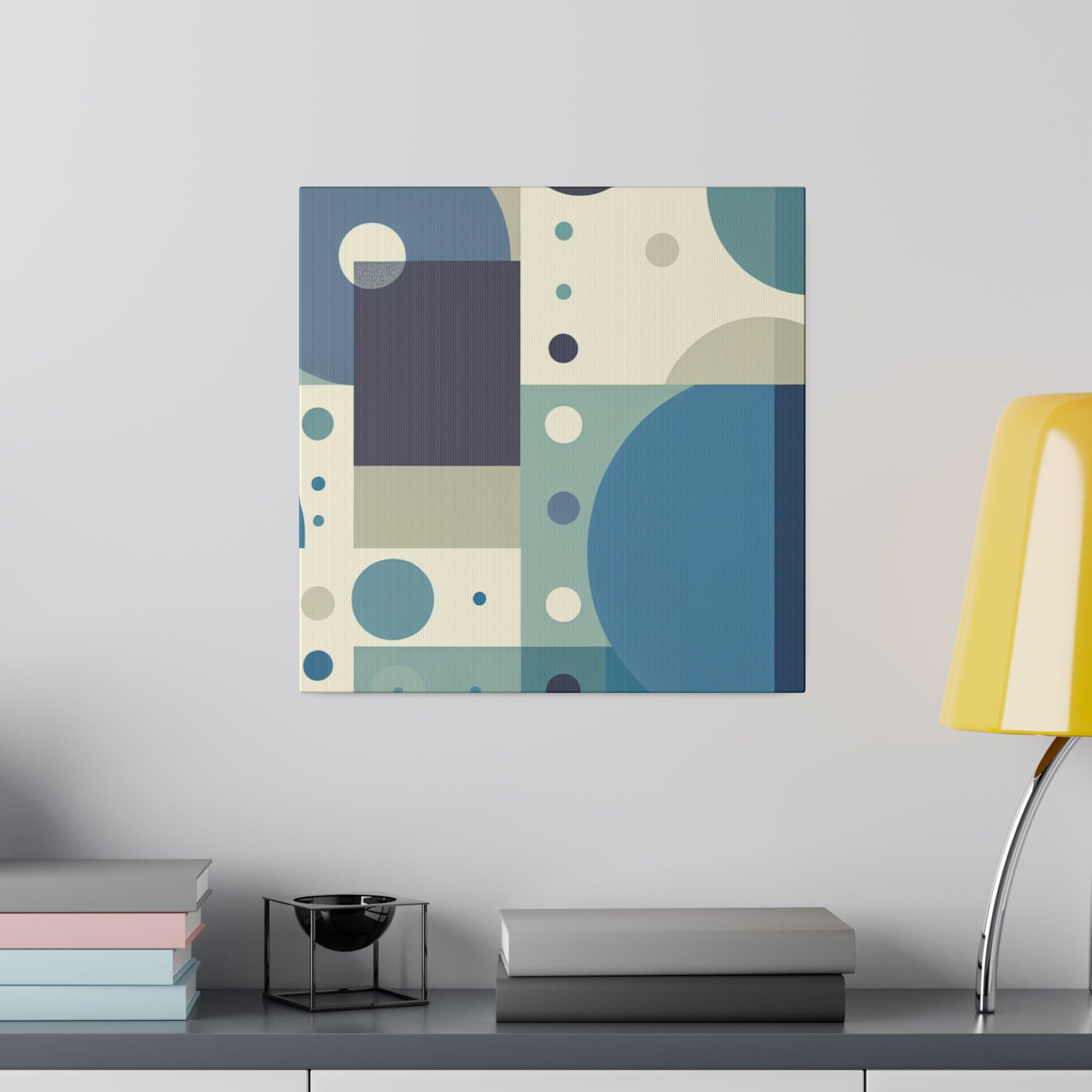 Neutral Green Blue Geometric Mid Century Wall Art Canvas