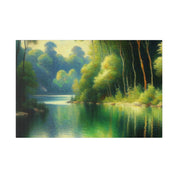 Lush Green Ensconced Lake Painting Canvas