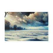 Snowscape Painting | Snowy Farmland Field Scene | Winter Artwork Canvas