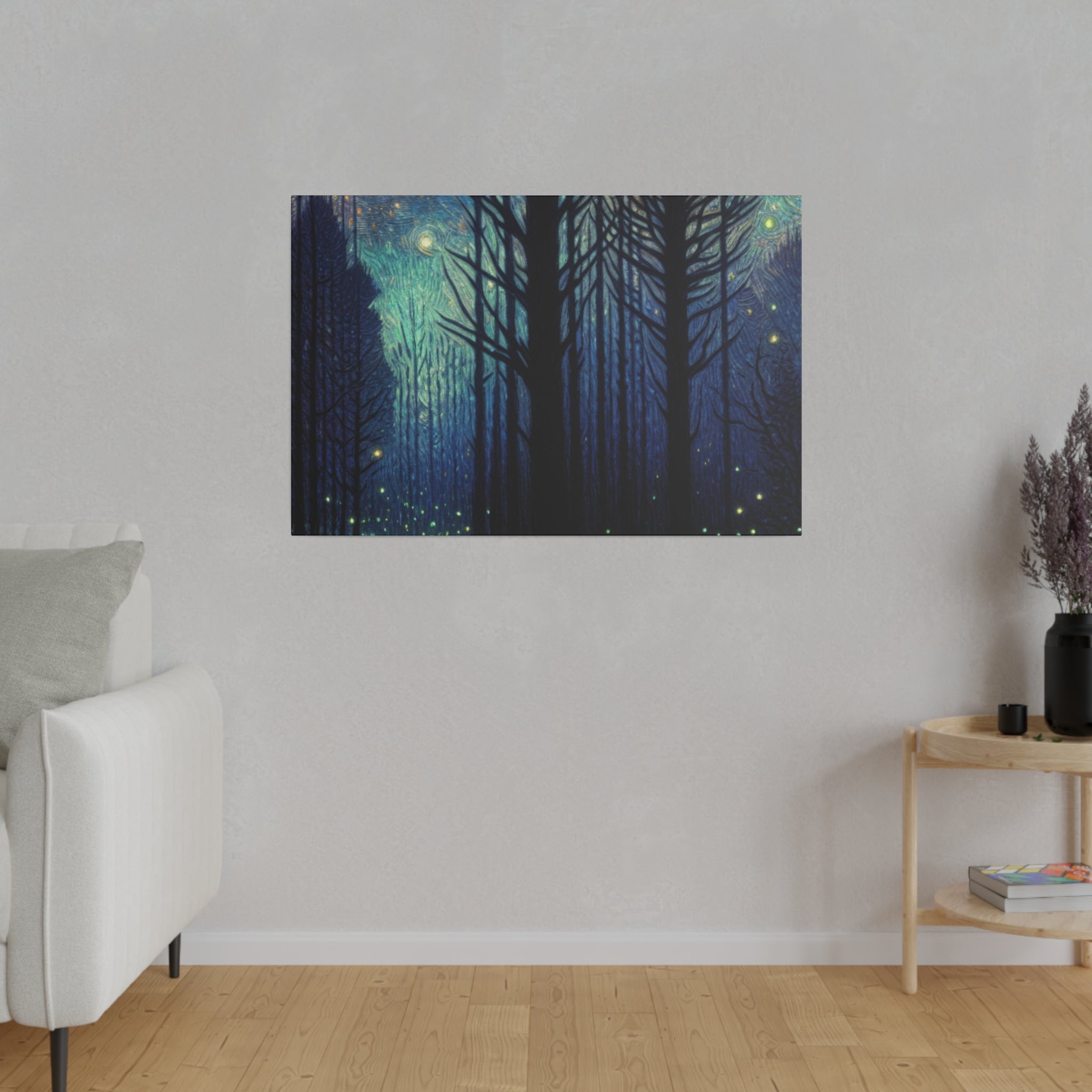 Firefly Glow Night Forest Painting Canvas