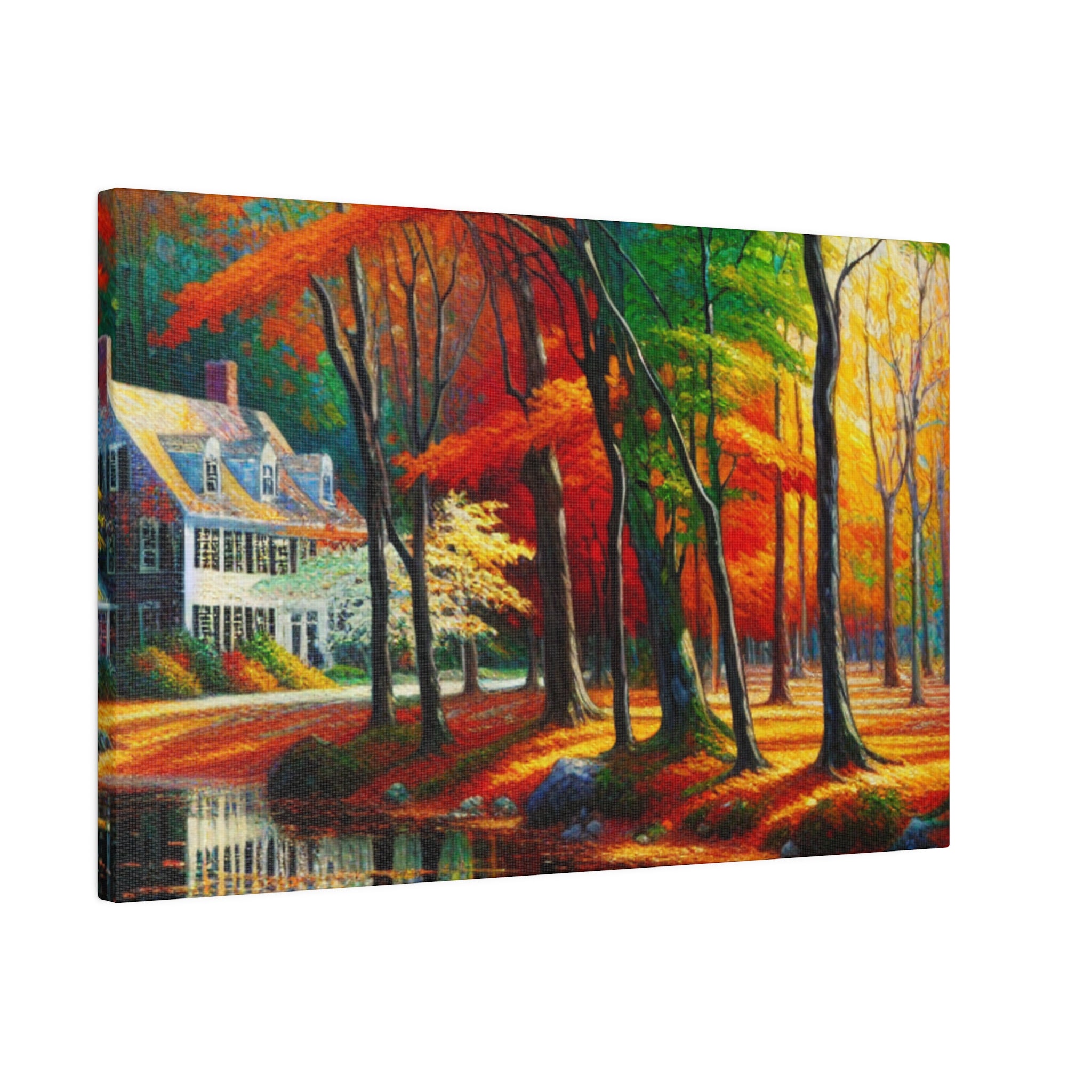 New England Home Cascade Fall Painting Canvas