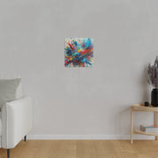 Bold Blue and Vibrant Red Splatter Explosion Abstract Wall Art Canvas