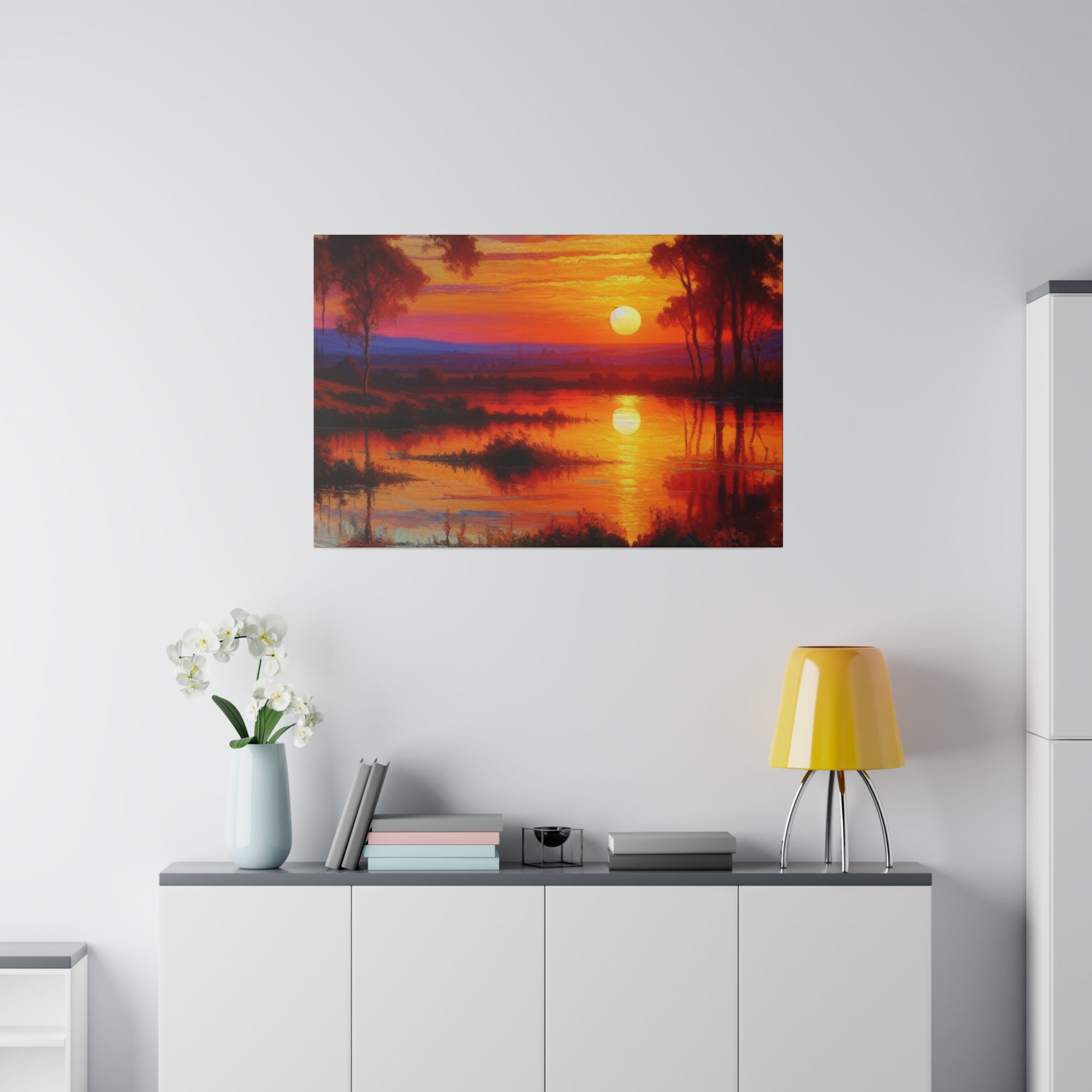 Marsh Mirage Nature Sunset Painting Canvas