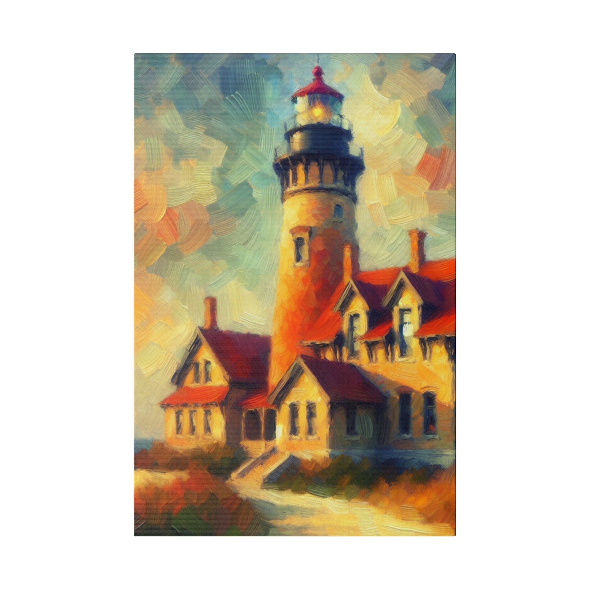 Luminous Beacon Of Light Coastal Wall Art Lighthouse Painting Canvas