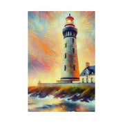 Luminous Beacon Coastal Wall Art Lighthouse Painting Canvas