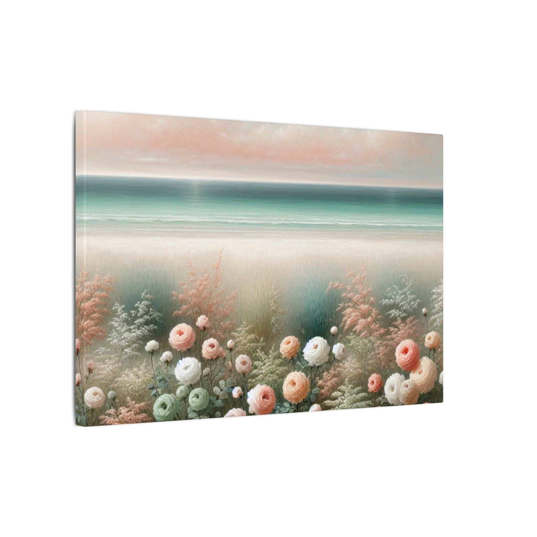 Beach Roses & Dune Grass Watercolor Canvas