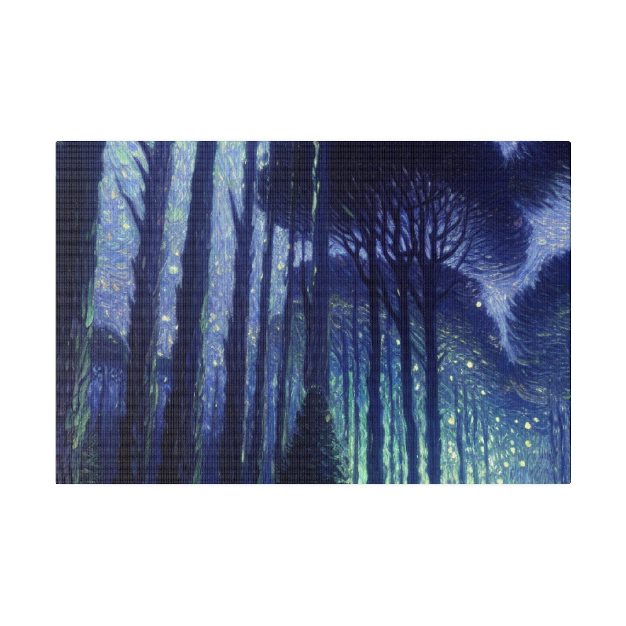 Blue Dark Night Forest Painting Canvas