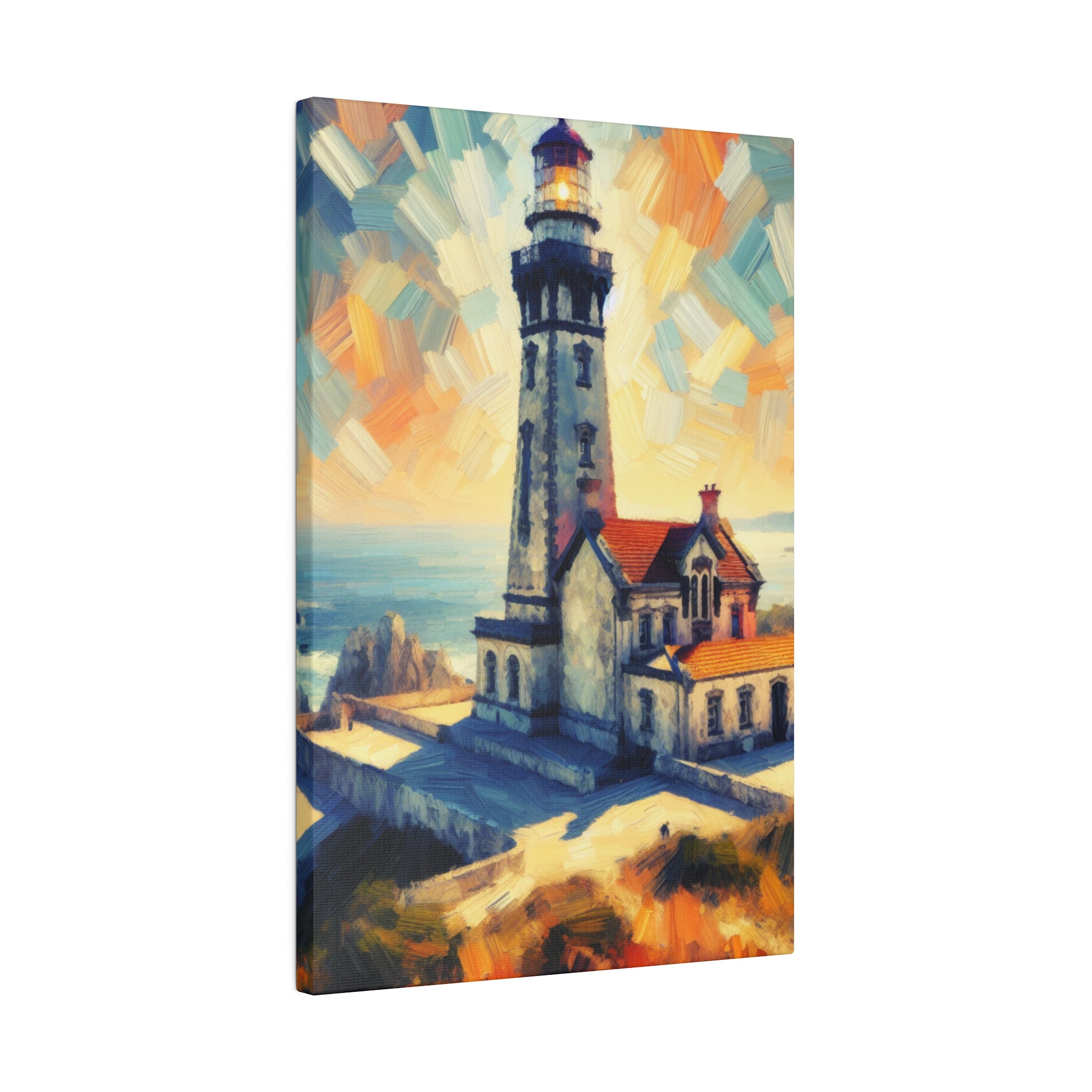 Luminous Beacon Of Light Coastal Wall Art Lighthouse Painting Canvas