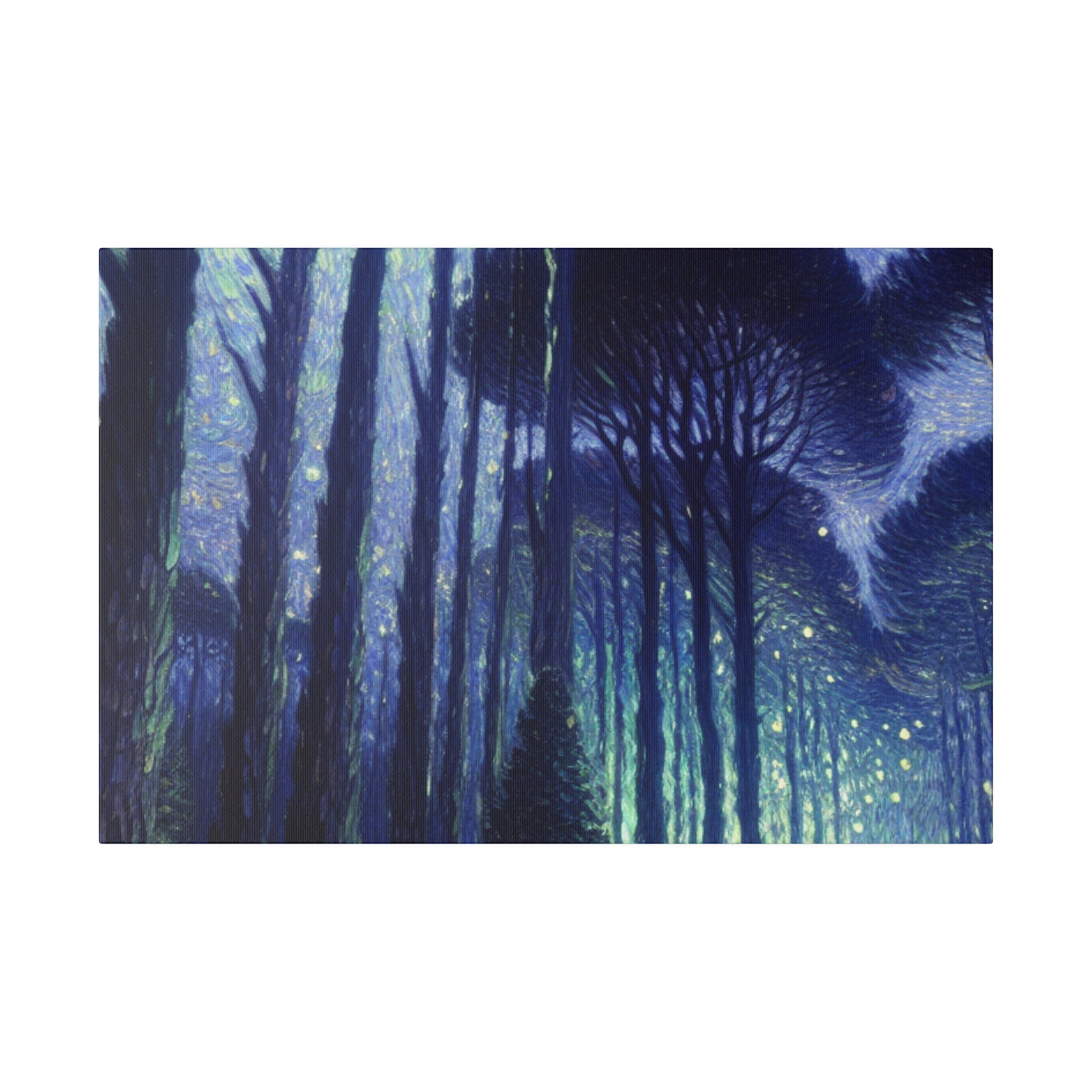 Blue Dark Night Forest Painting Canvas