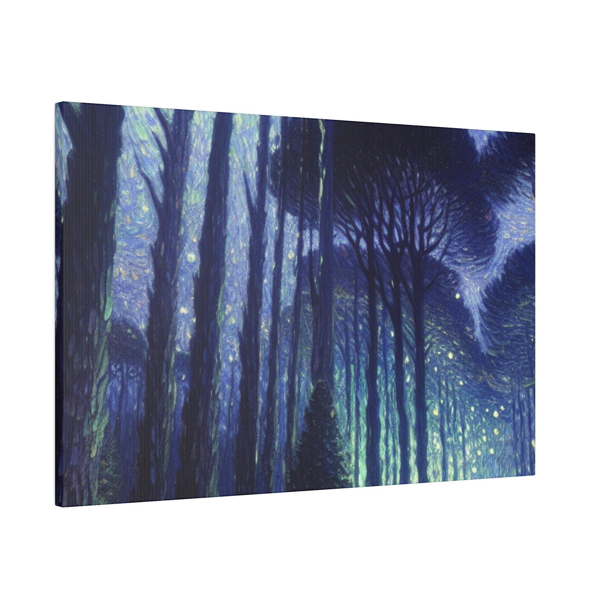 Blue Dark Night Forest Painting Canvas