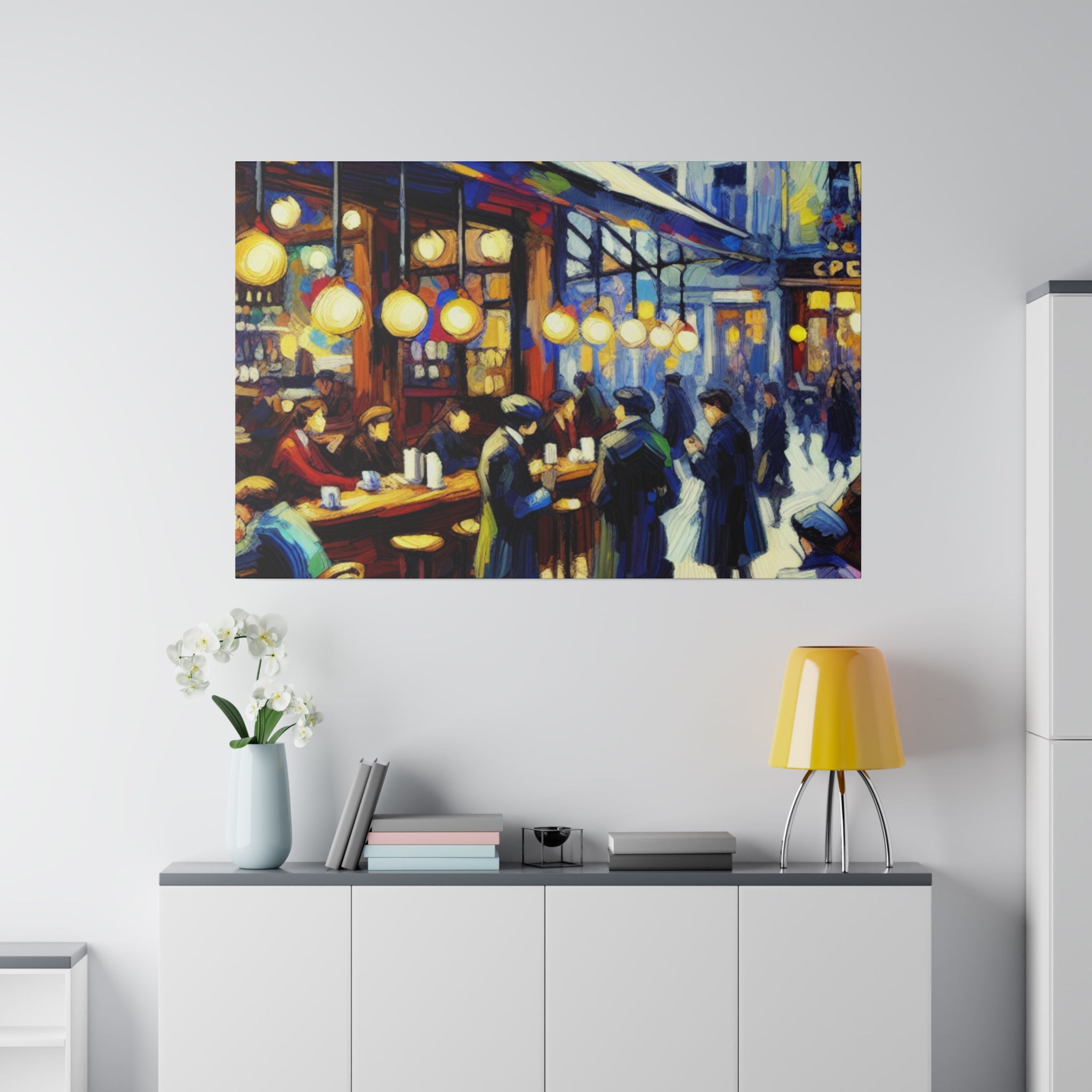 Vintage European Street Cafe Artwork Painting Canvas