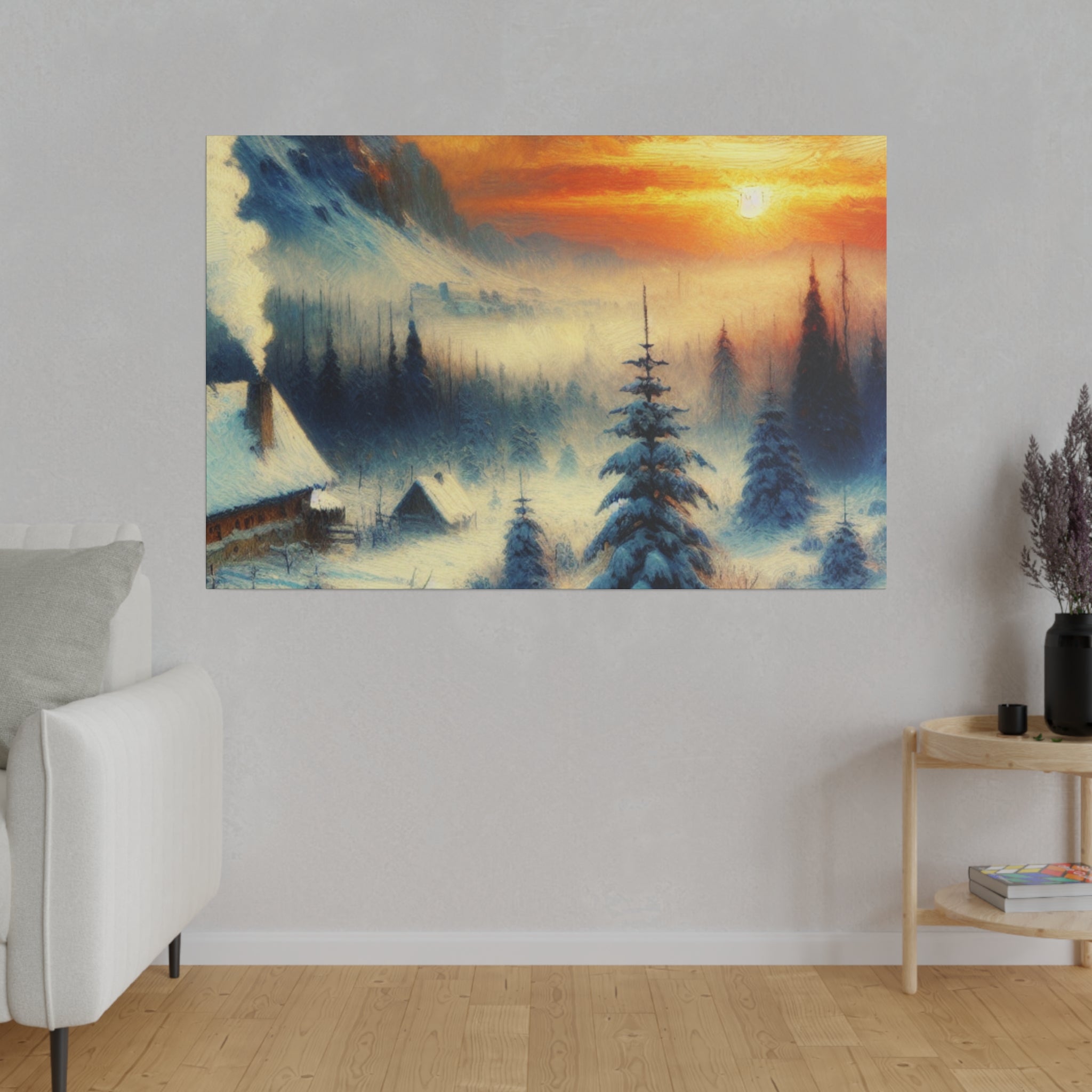 Winter's Sunset Veil Snowscape Winter Painting Canvas