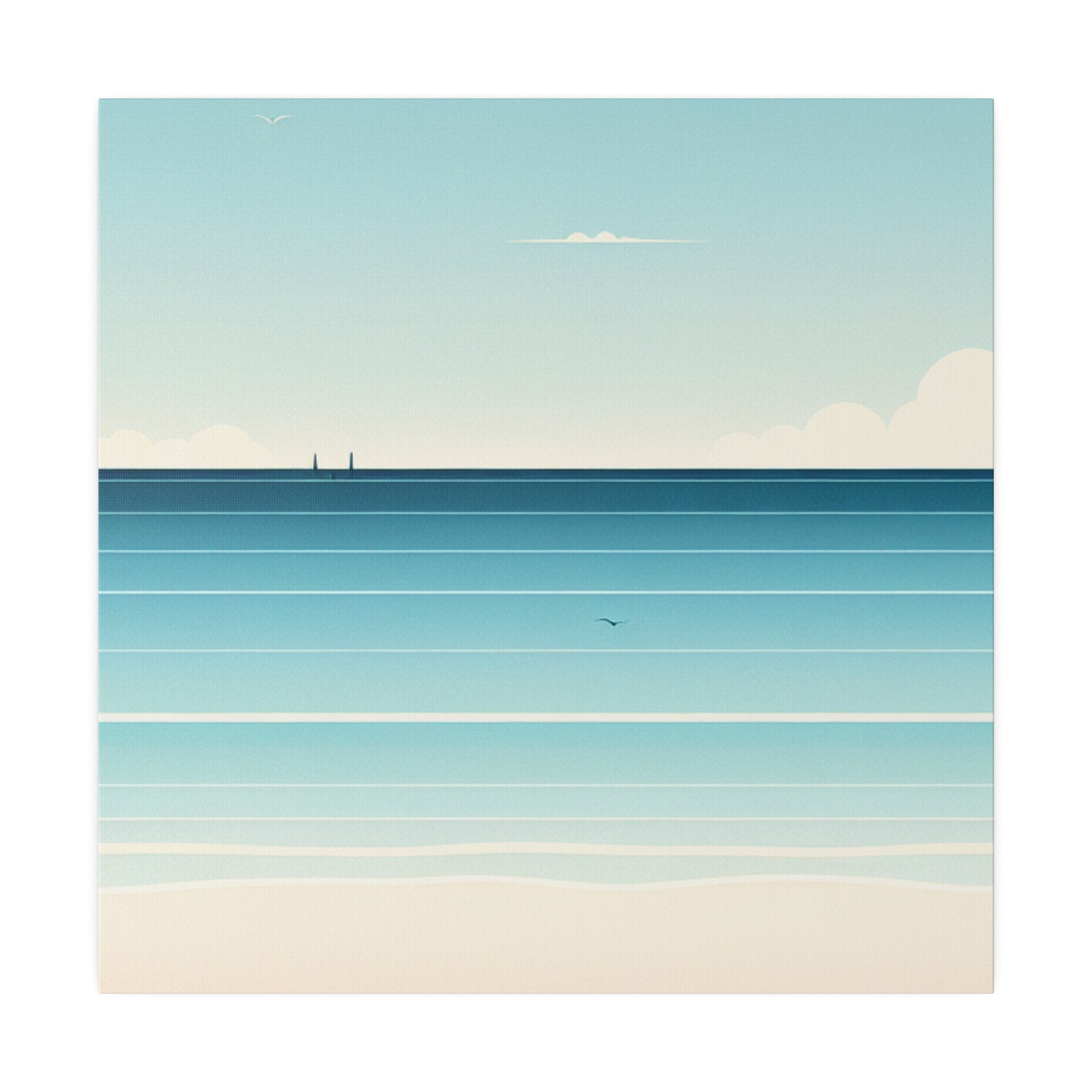 Blue Minimalist Coastal Landscape Beach Painting Canvas