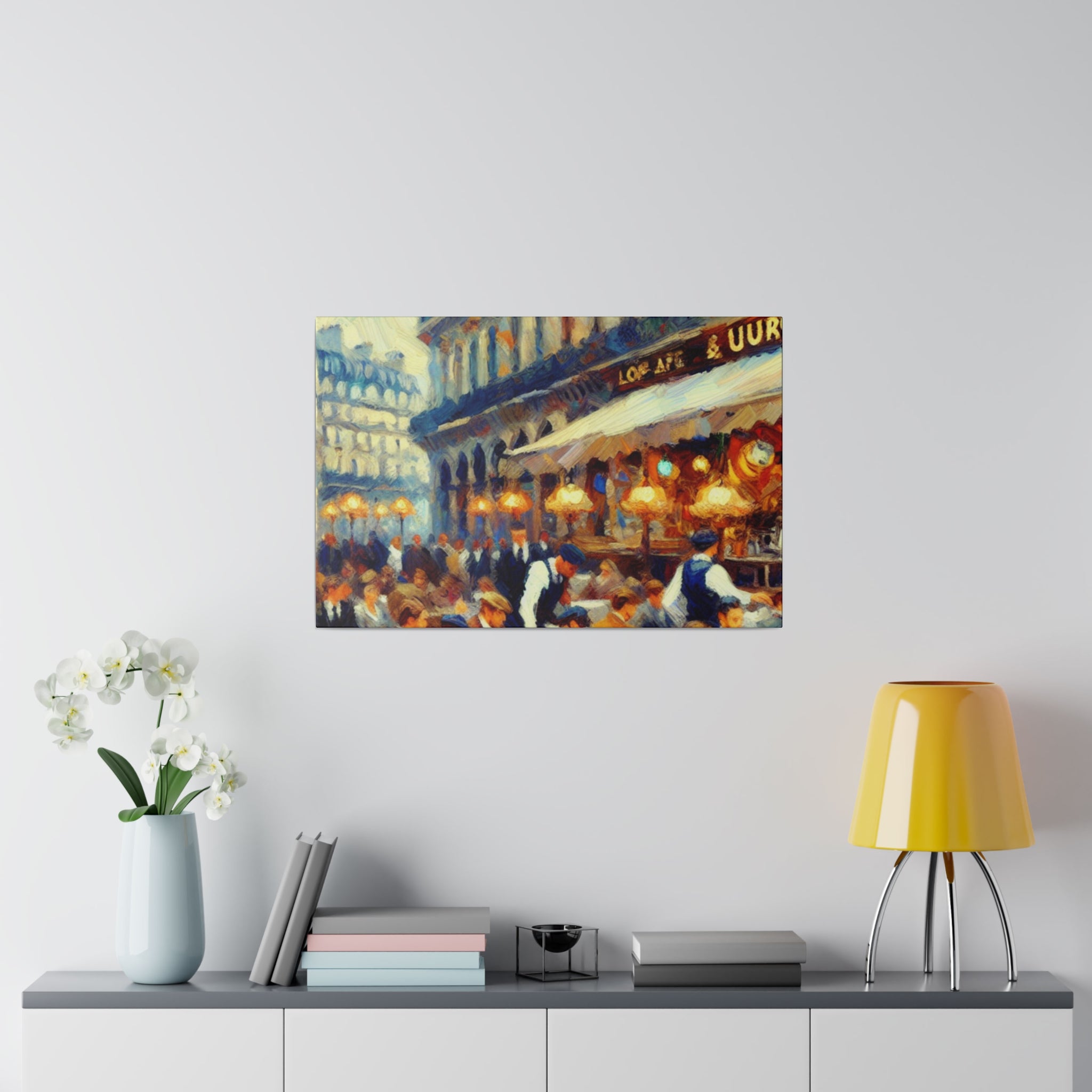 Bustling French Street Cafe Artwork Canvas