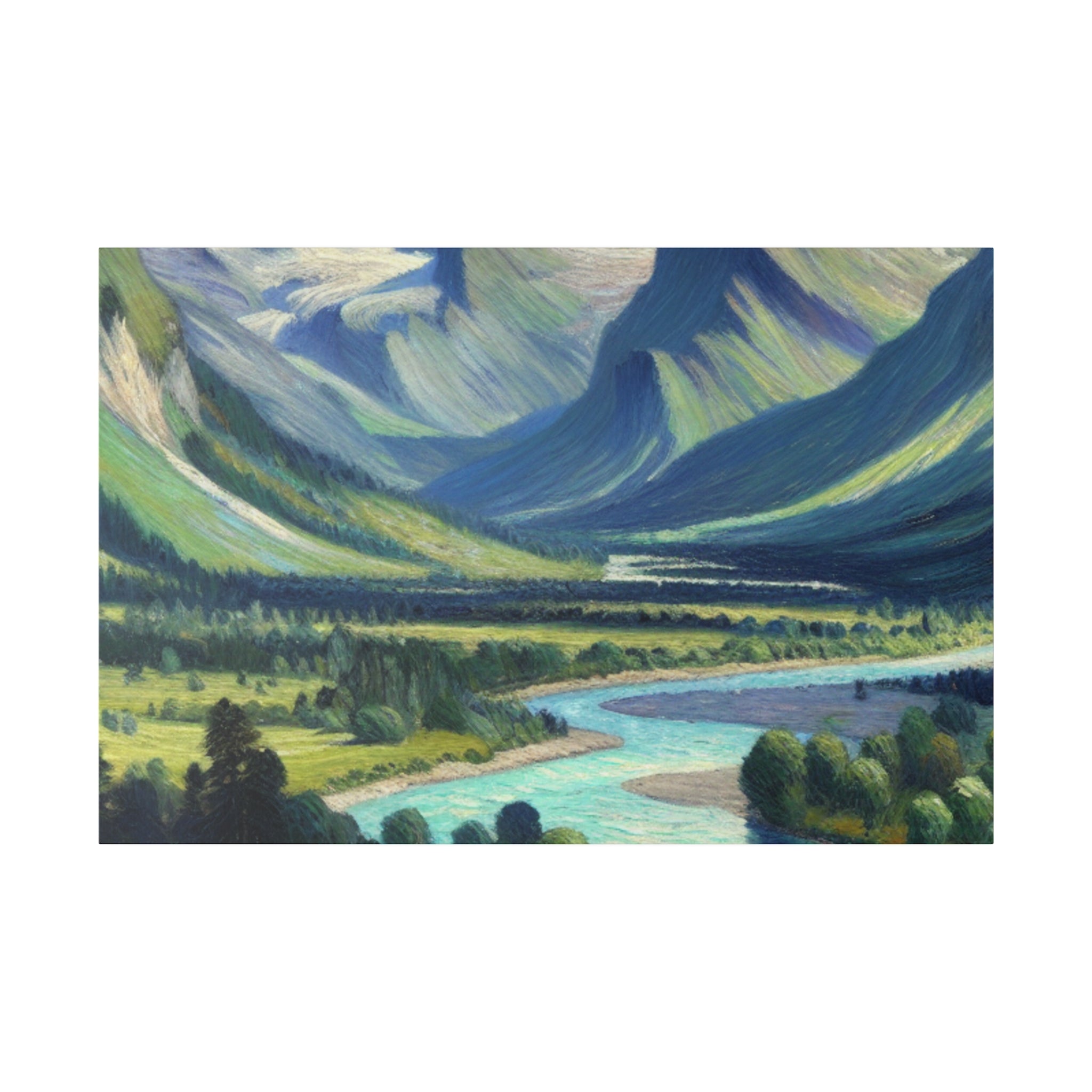 River Valley Mountain Landscape Painting Canvas