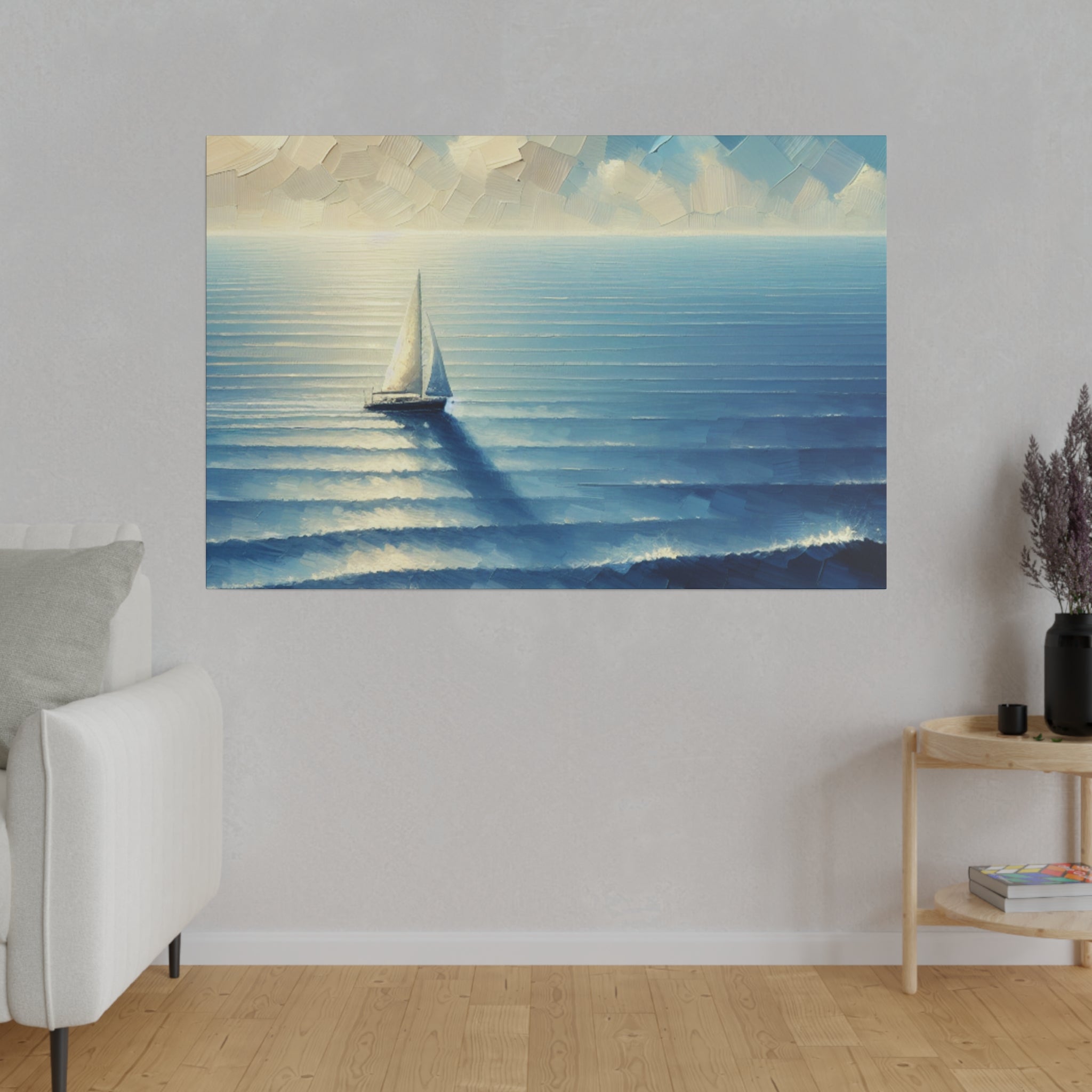 Serenity Drift Solo Sailboat Painting Canvas