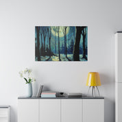 Night Moon Whisper Expressionist Forest Painting Canvas