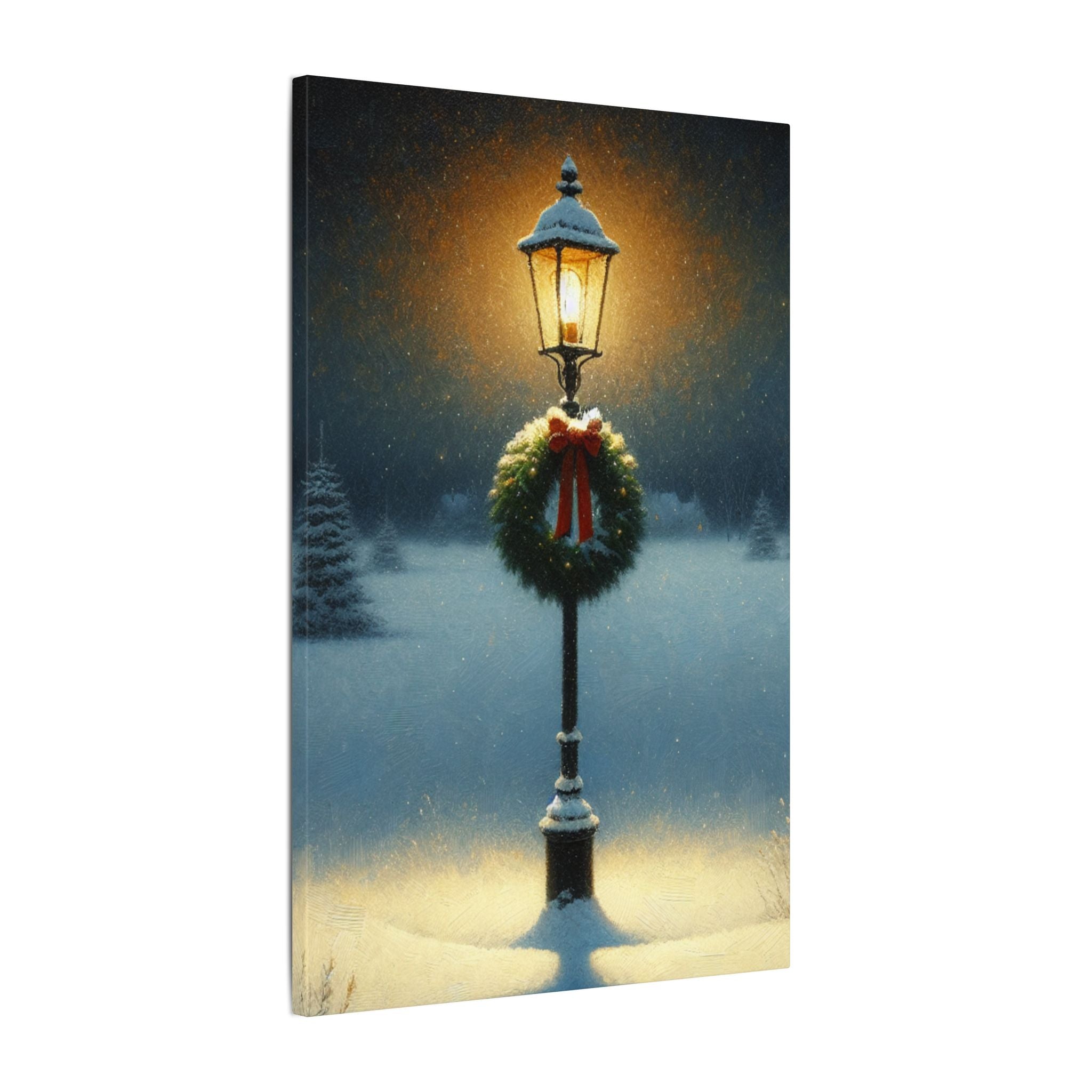 Christmas Lamp in the Snowy Night Canvas