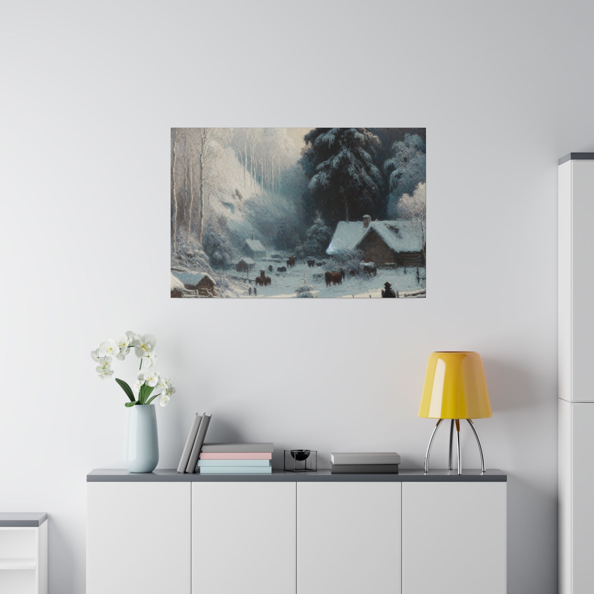 Remote Farm Village Snowscape Winter Painting Canvas