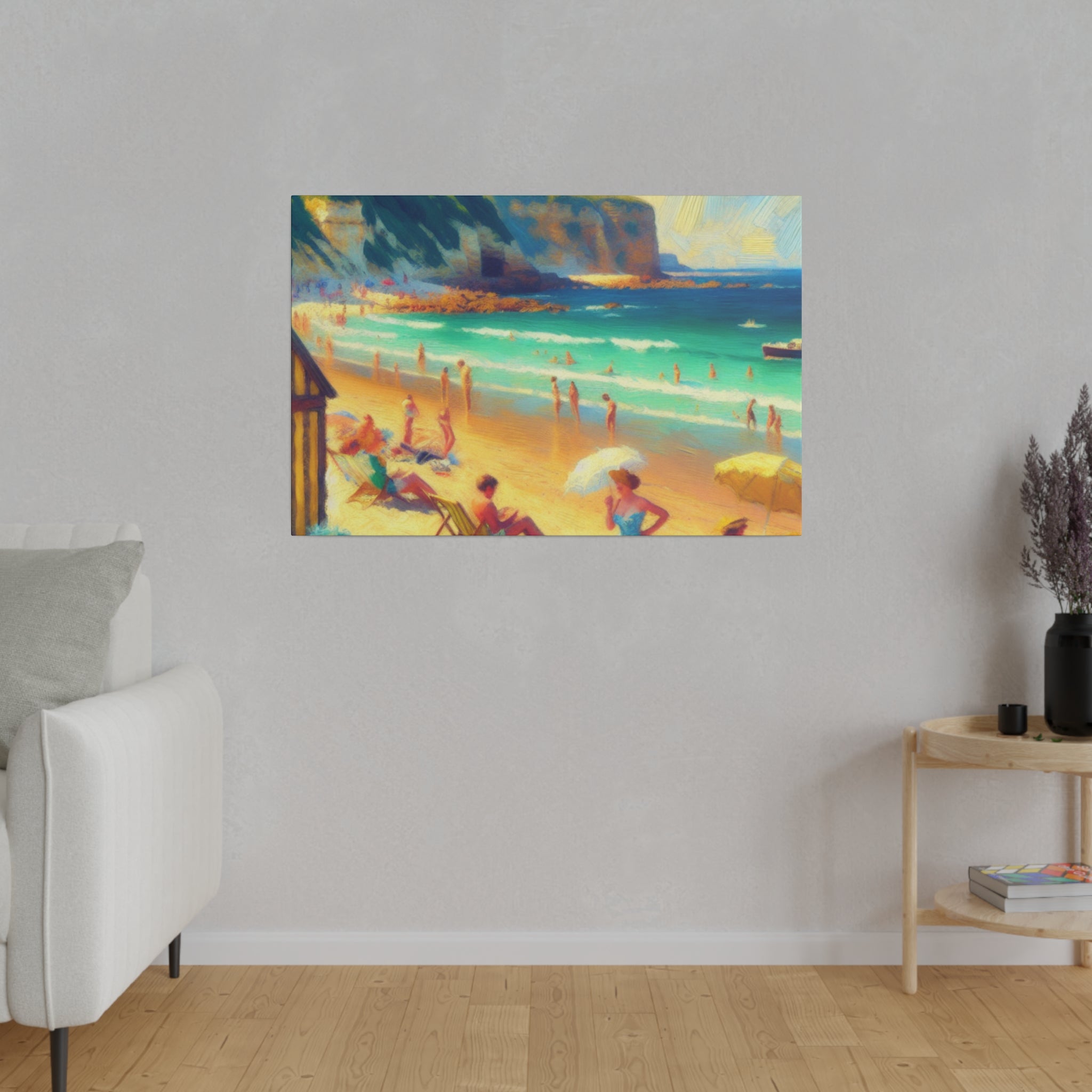 Vintage Coastal Reverie Beach Landscape Painting Canvas