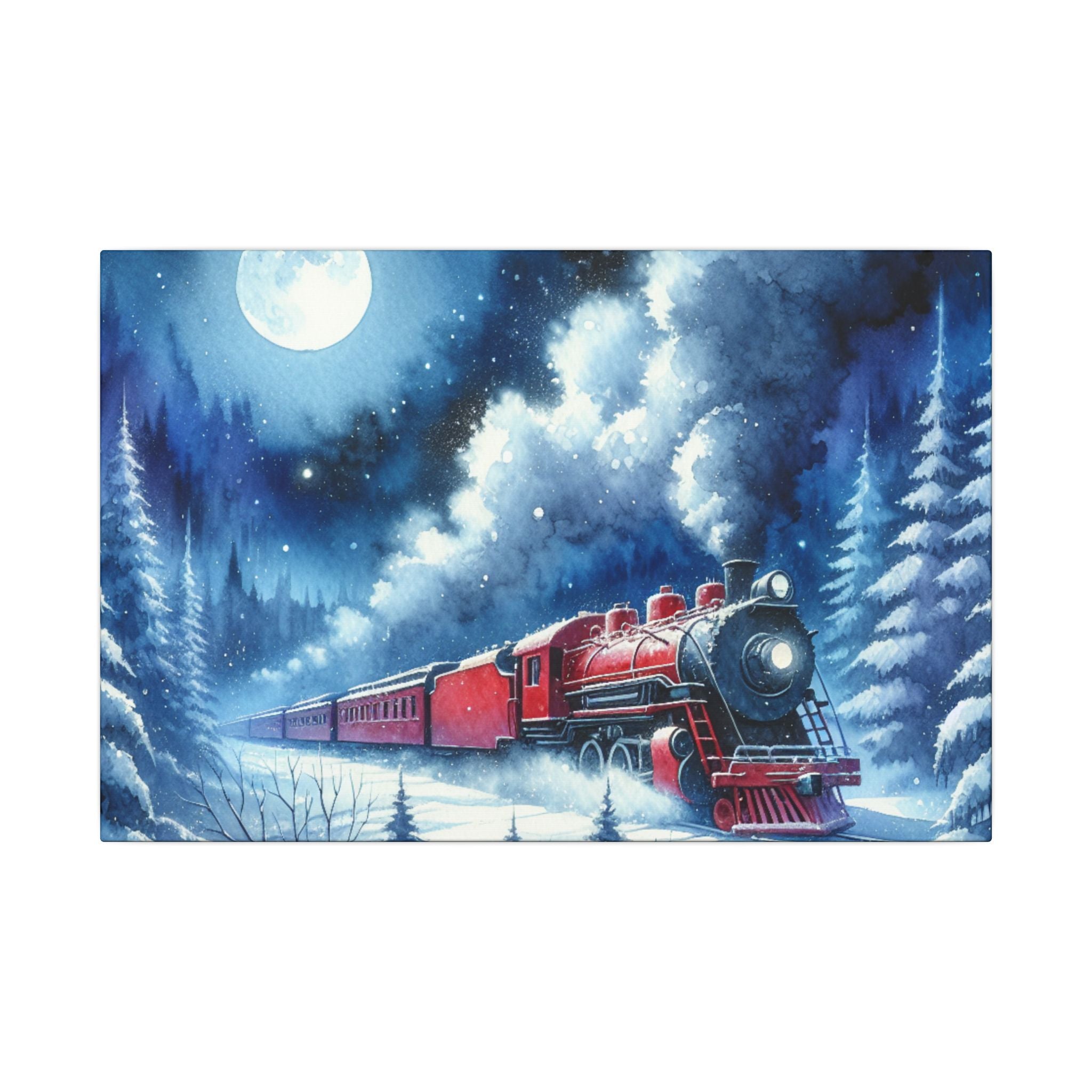 Holiday Night Train in the Snow Canvas