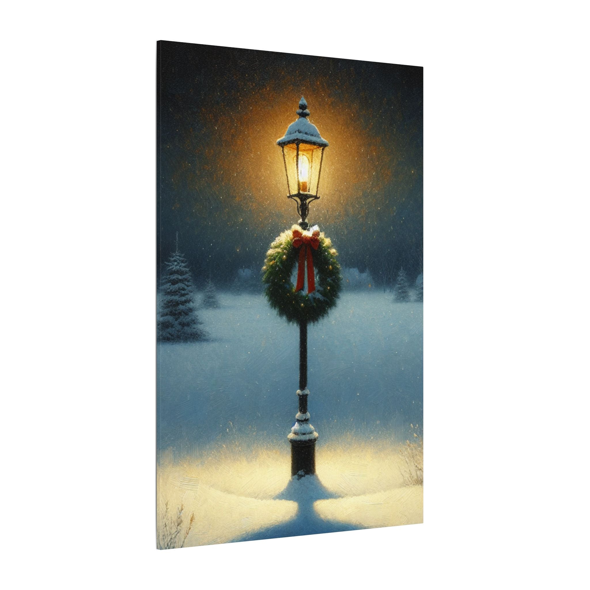 Christmas Lamp in the Snowy Night Canvas