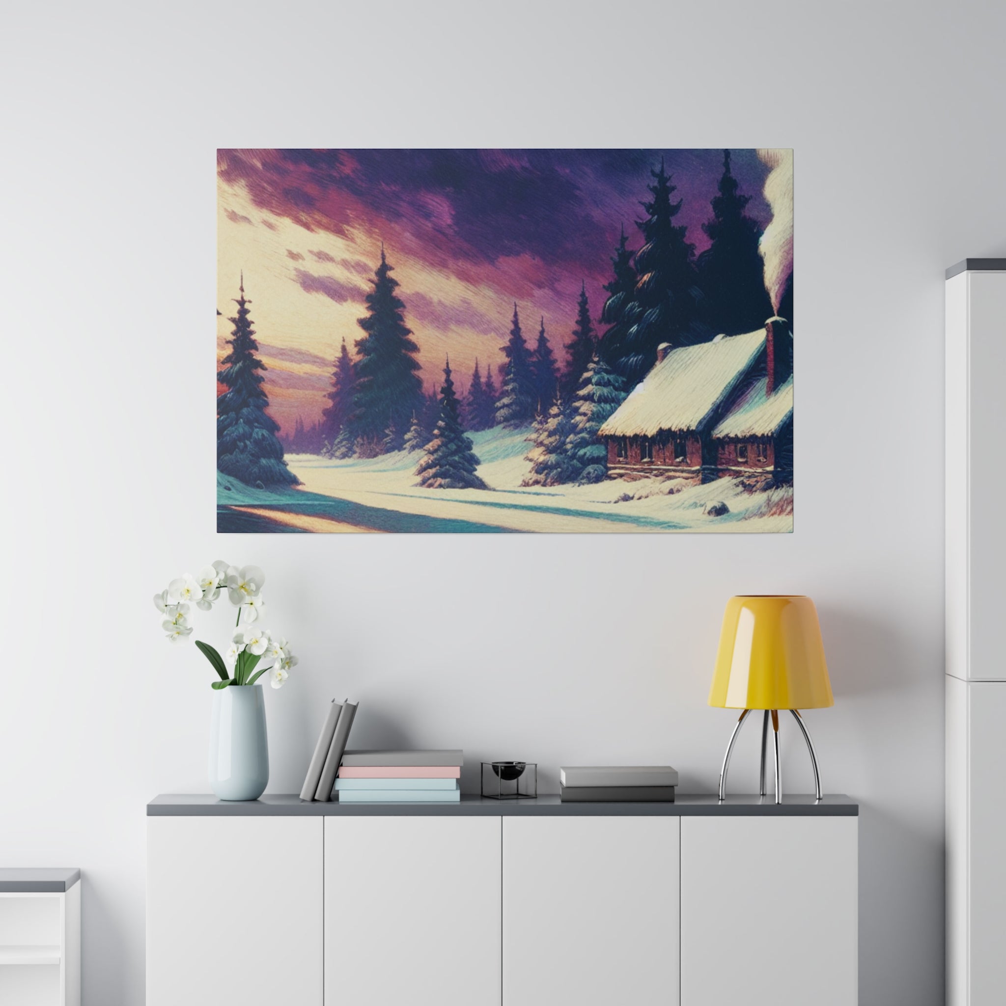 Indigo Sky An Expressionist Vintage Snowscape Winter Painting Canvas