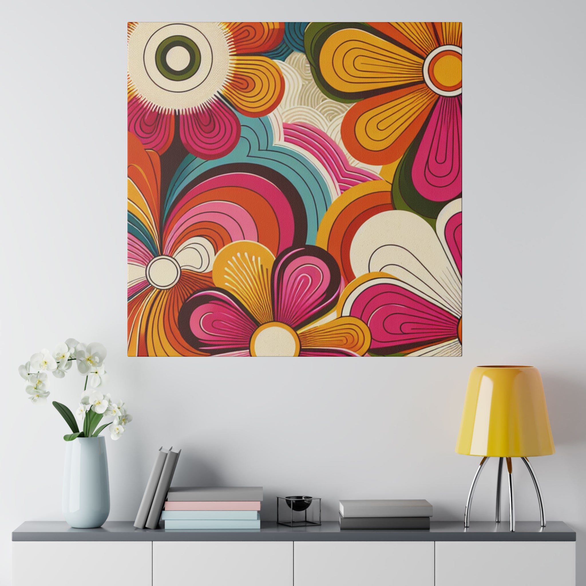 Psychedelic Petals Floral Wall Art 70s Artwork Canvas