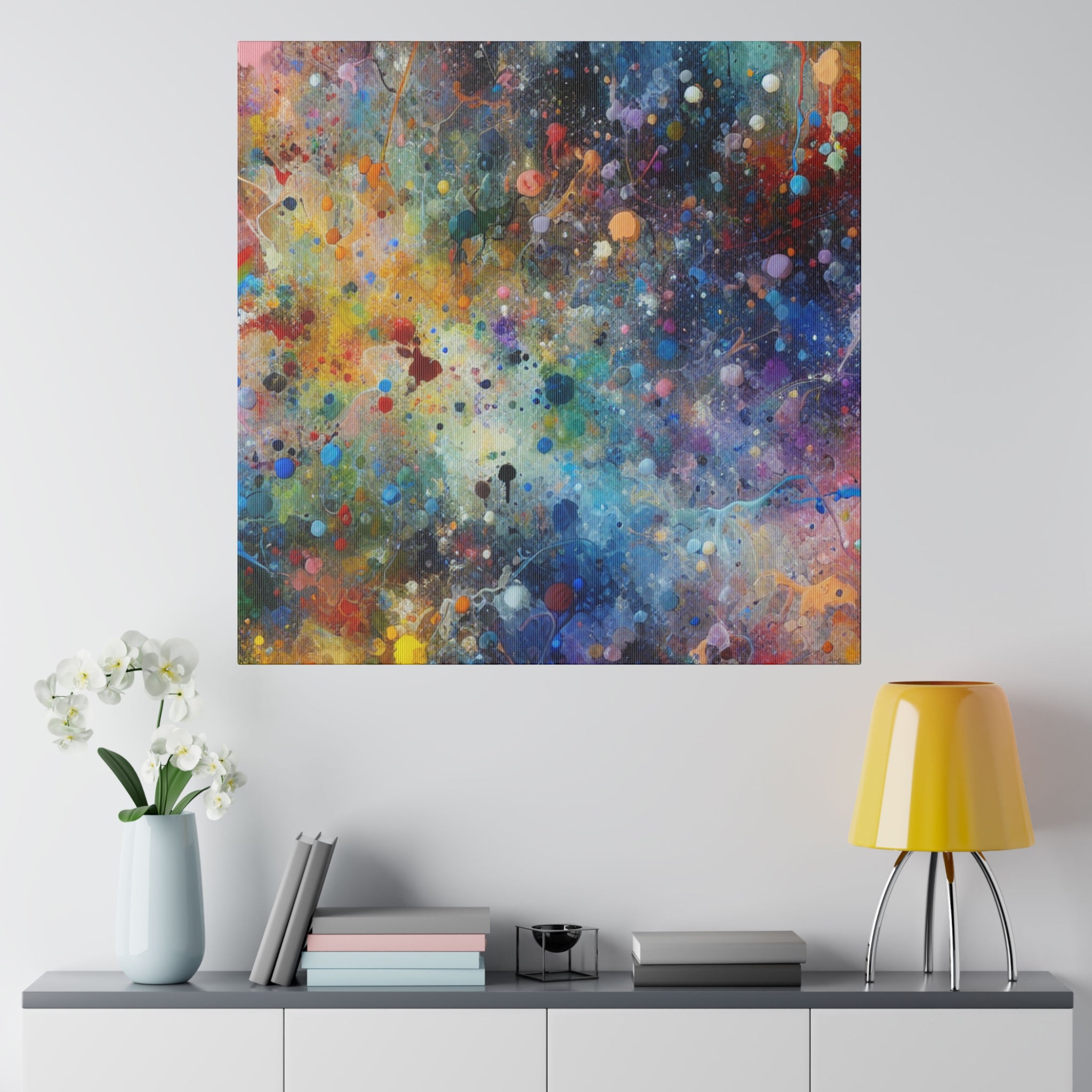 Abstract Yellow Blue Purple Splatter Paint Abstract Modern Art Canvas