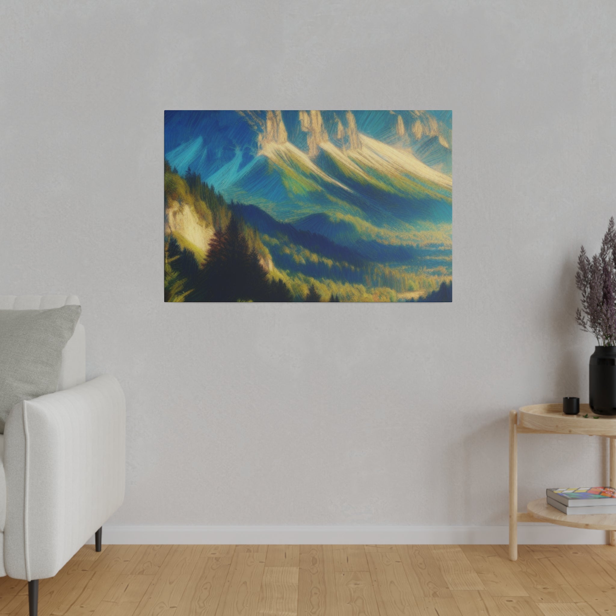 Majesty of Alpine Valley Mountain Landscape Painting Canvas