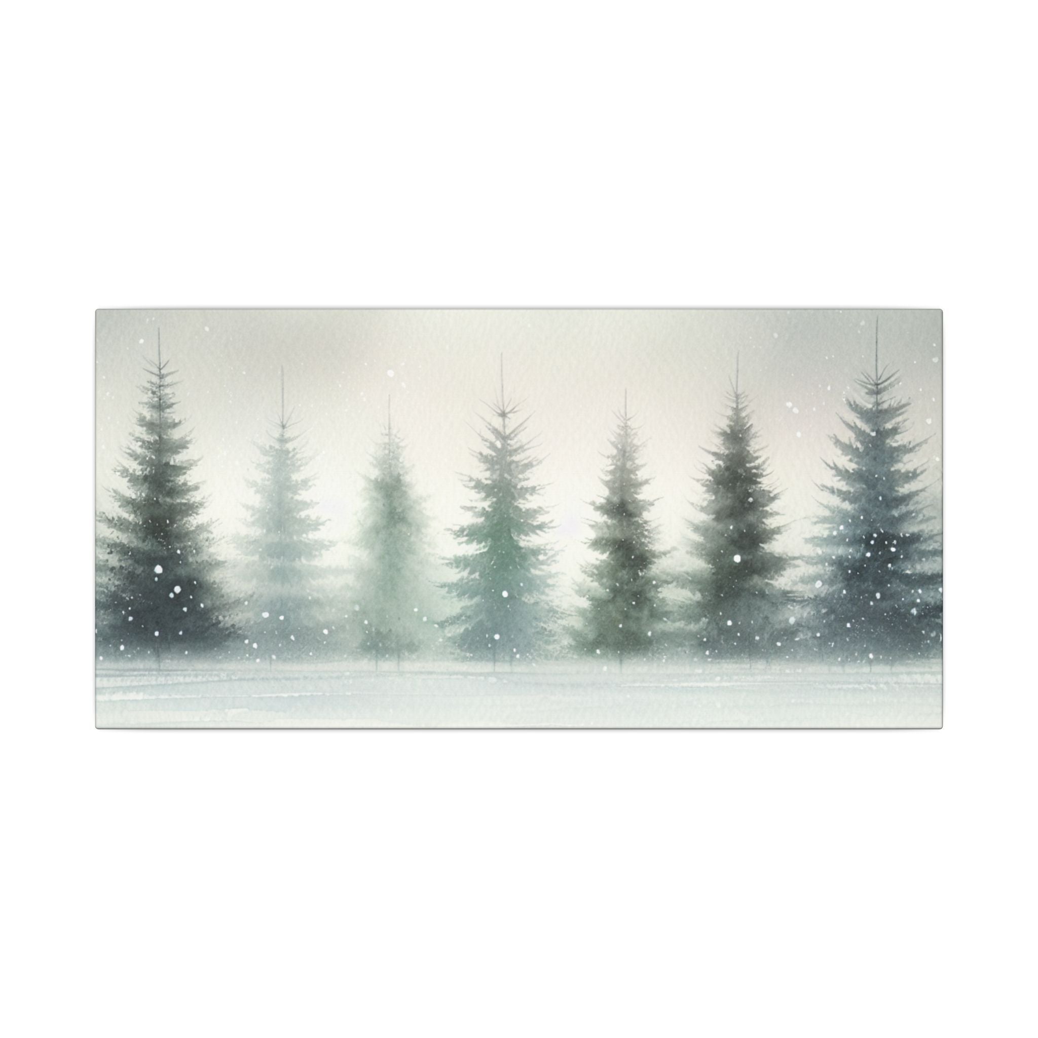 Snow-Laden Pines Watercolor Canvas