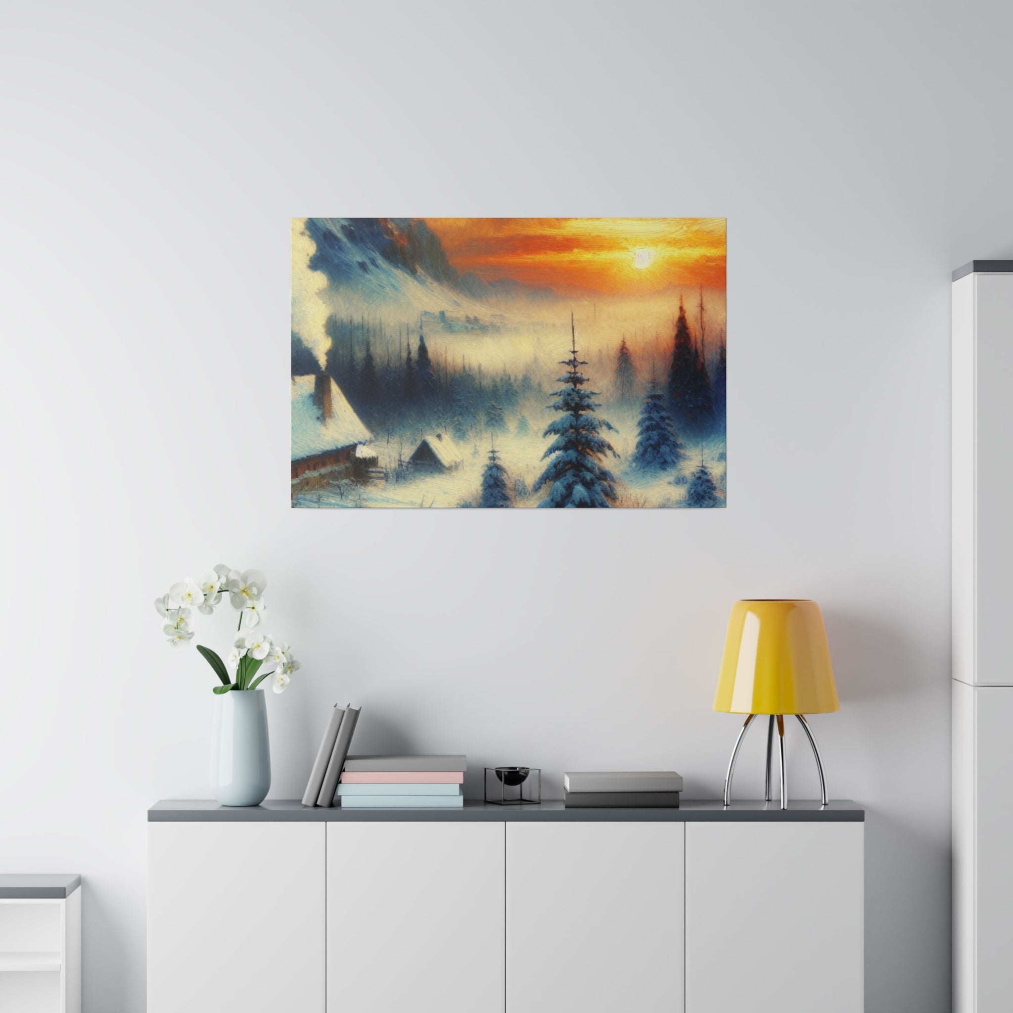 Winter's Sunset Veil Snowscape Winter Painting Canvas