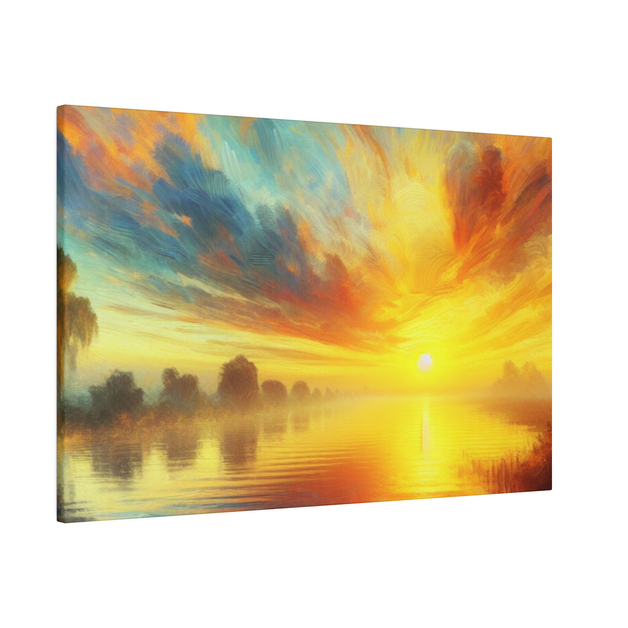 Tranquil Water Nature Sunrise Painting Canvas