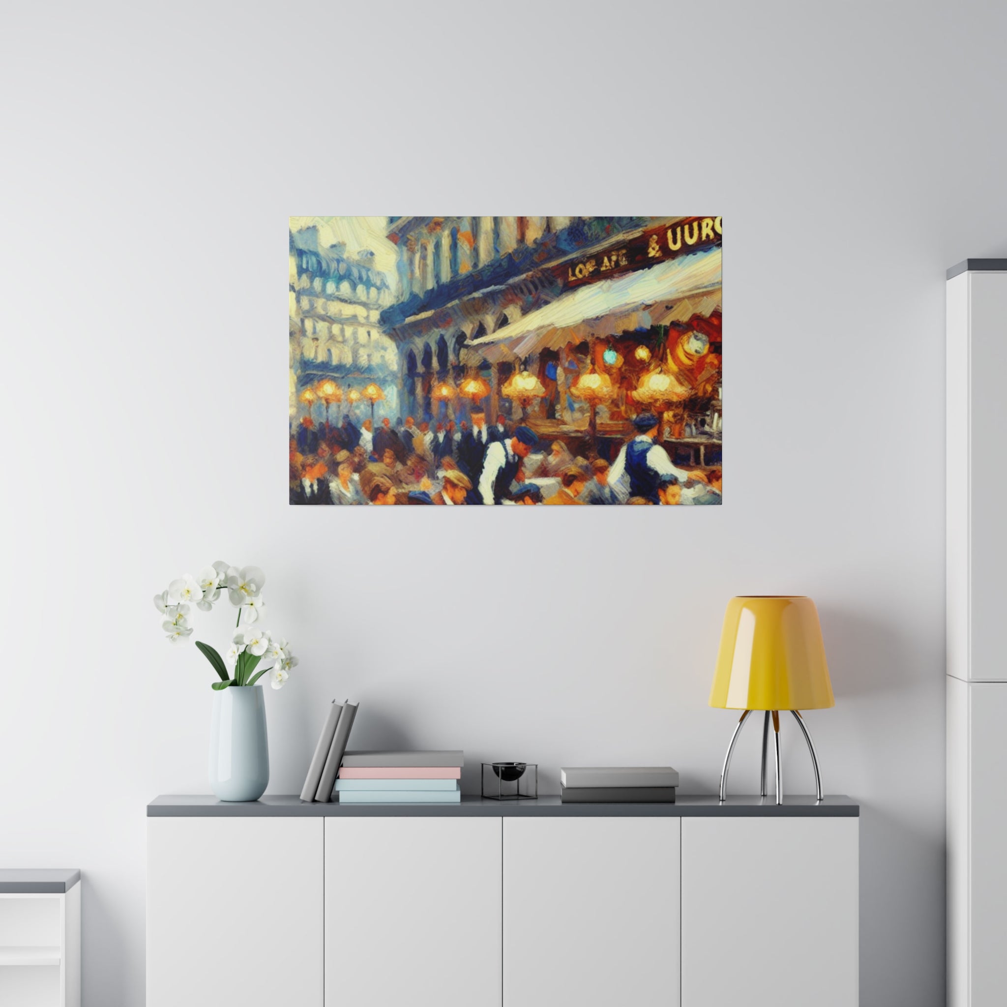 Bustling French Street Cafe Artwork Canvas