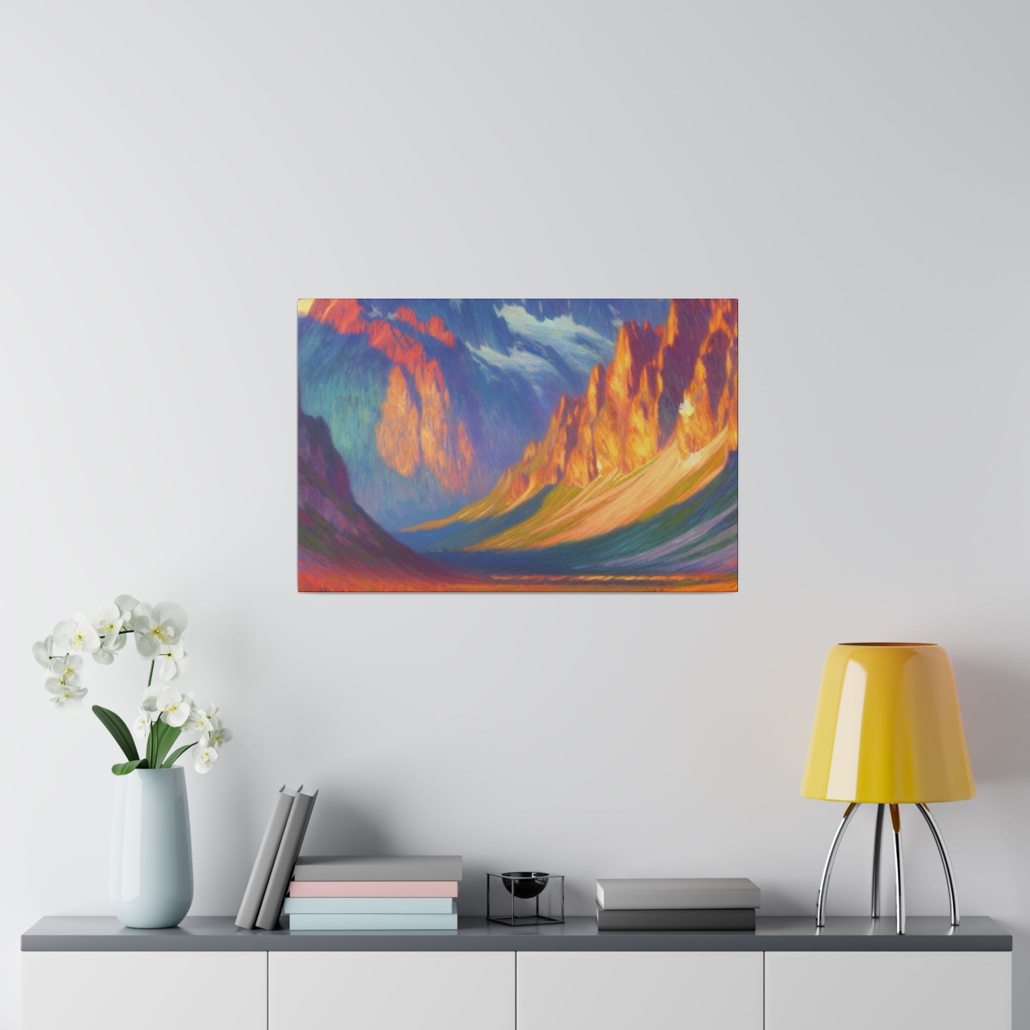 Majestic Peaks Reflected Dawn Mountain Landscape Painting Canvas